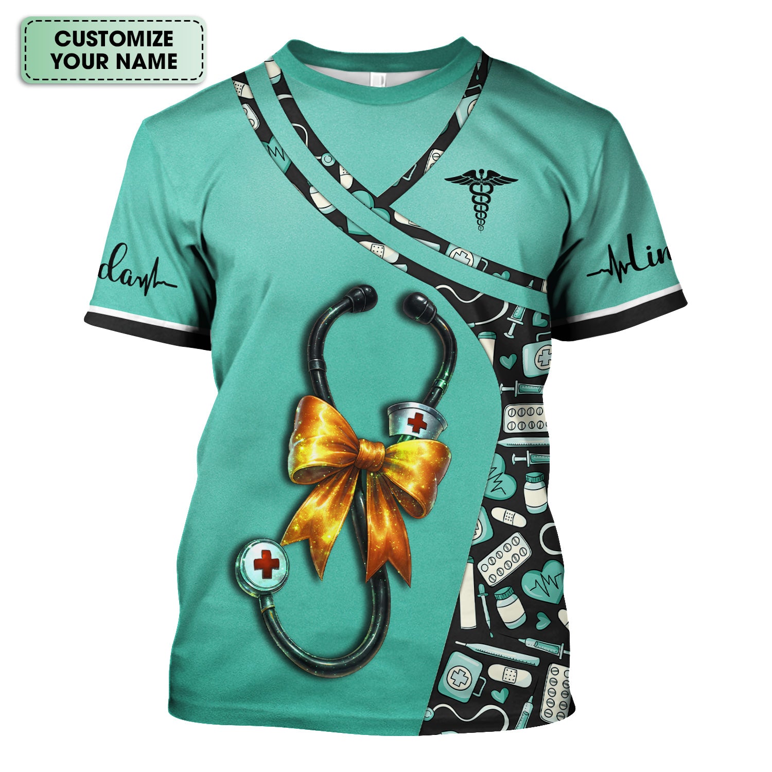 Personalized Halloween Nurse Shirt for Women - Stethoscope Scrub Top with Bow Design - Custom Name RN LPN CNA Gift