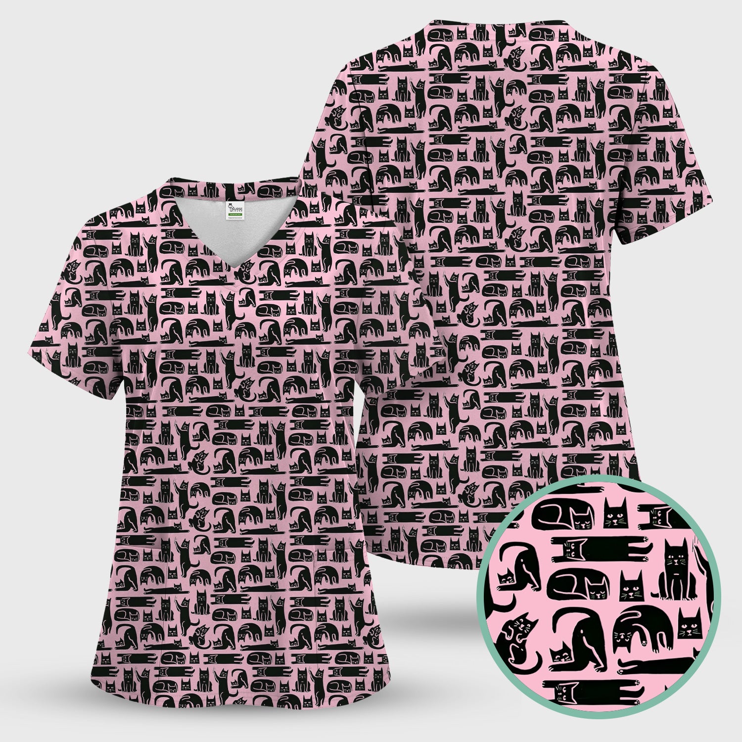 Cute Funny Cat Poses Print Scrub Top, Comfortable Scrubs for Nurses