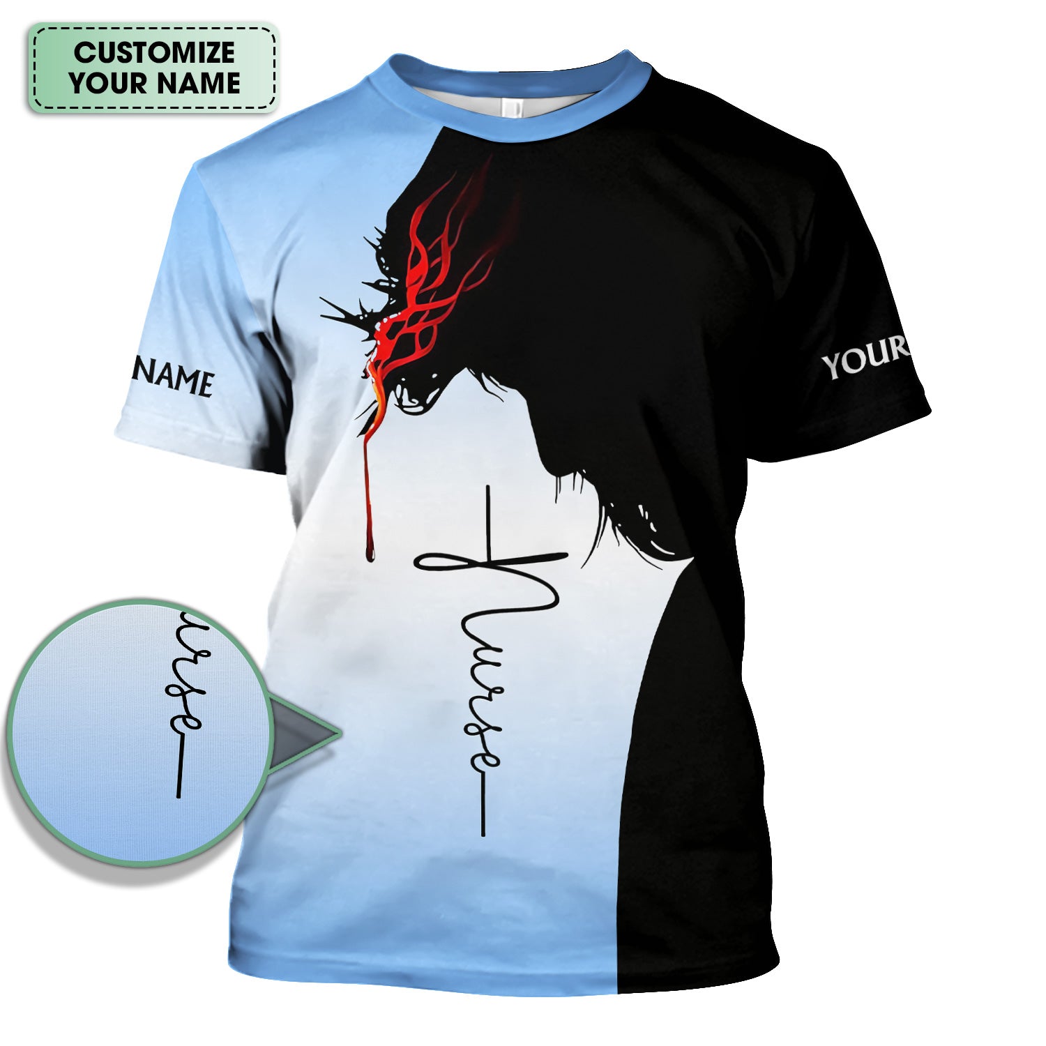 Personalized Christian Nurse Scrub Top - Christian Cross & Jesus Faith Design - Gift for RN LPN CNA