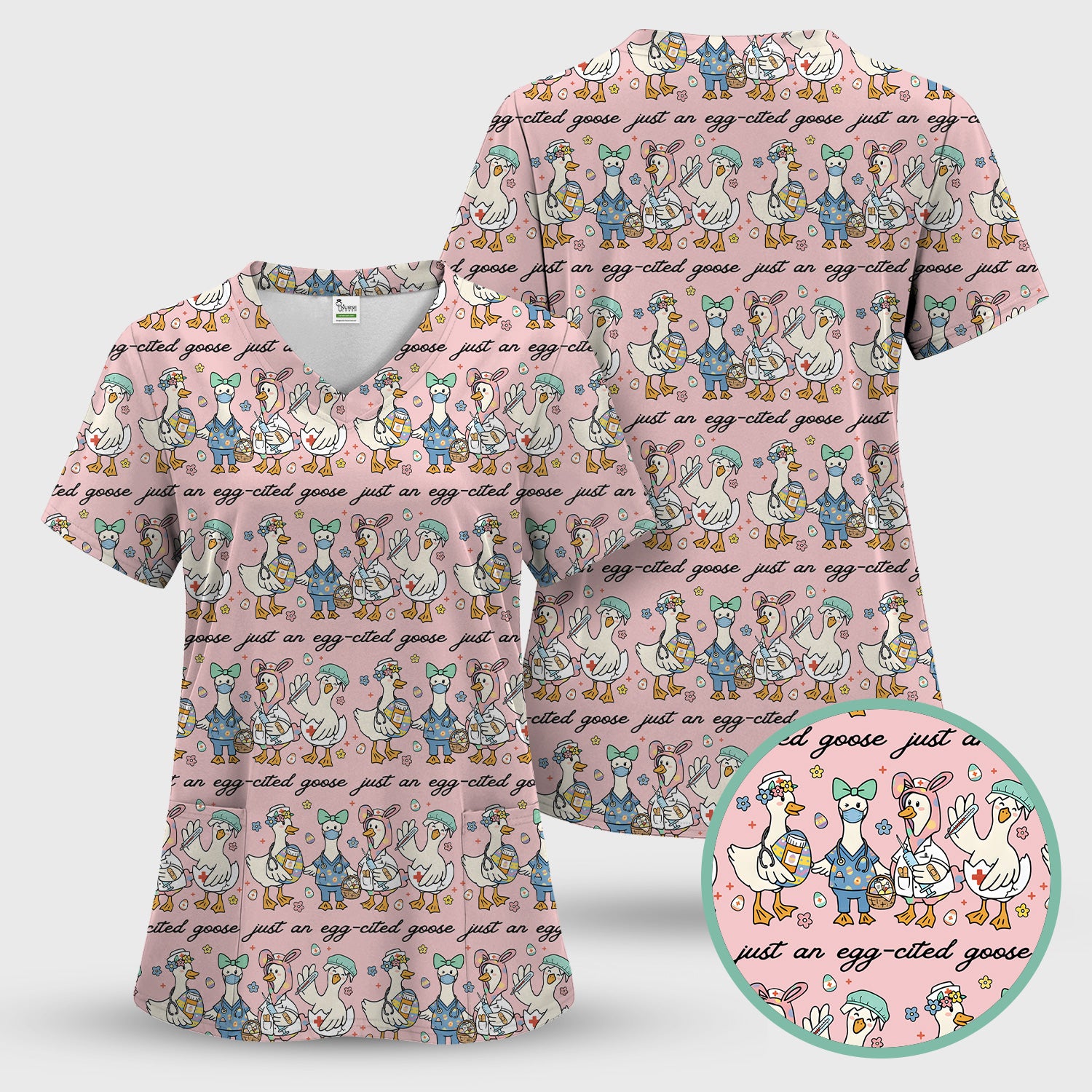 Funny Easter Nurse Goose Pattern Scrub Top, Comfortable Scrubs for Nurses