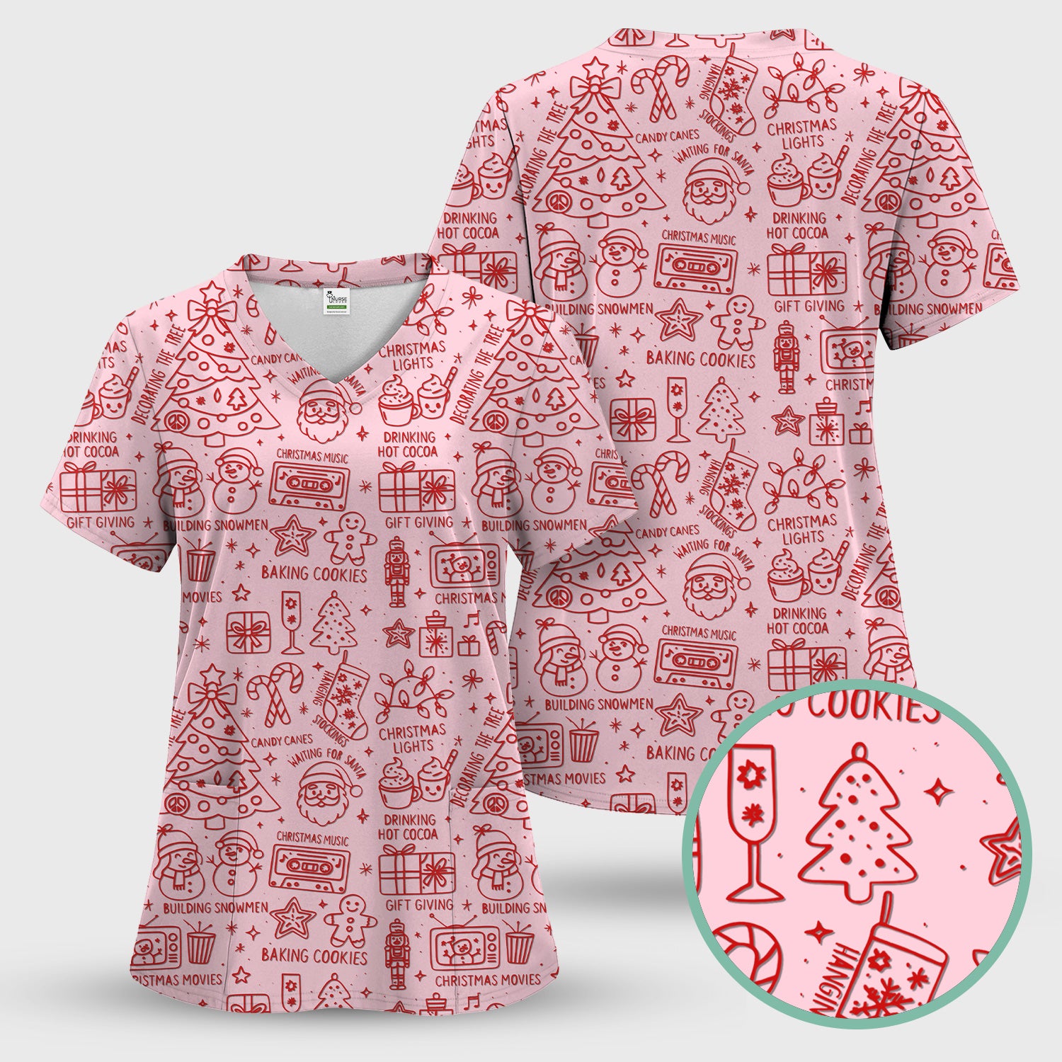 Christmas Pattern Scrub Set, Holiday Baking Cookies Nurse Shirt, Cute Medical Uniform Gift for RN, LPN, Healthcare Worker