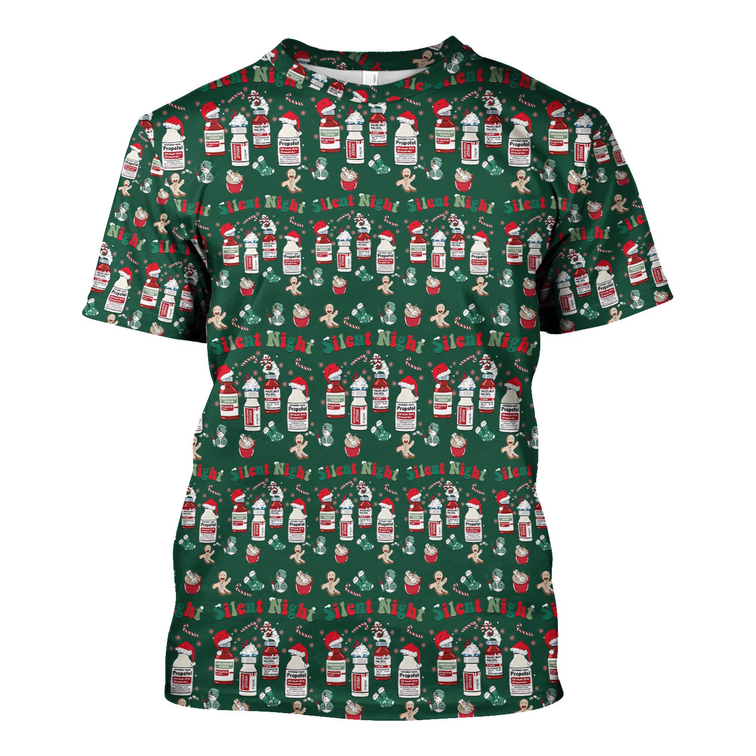 Funny Nurse Christmas Scrub Top - Silent Night & Medication Design - Holiday Gift for RN LPN CNA