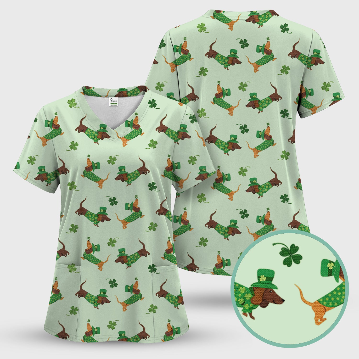 St. Patrick’s Day Dachshund Scrub Set, Funny Wiener Dog Nurse Shirt, Breathable Fabrics Nursing Uniform
