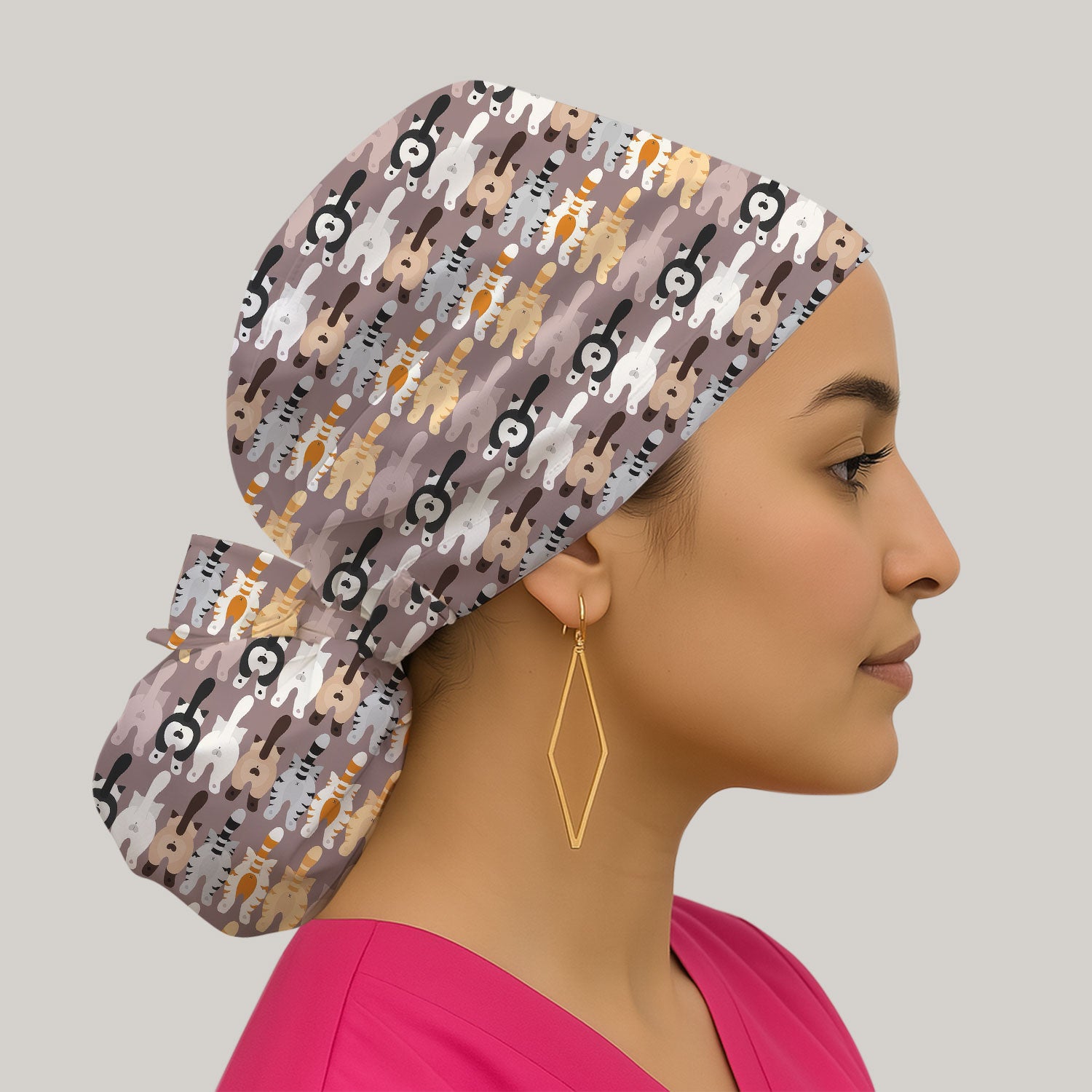 Cute Cat Butt Pattern Scrub Cap, Funny Cat Nursing Hat, Comfortable Scrubs For Nurses