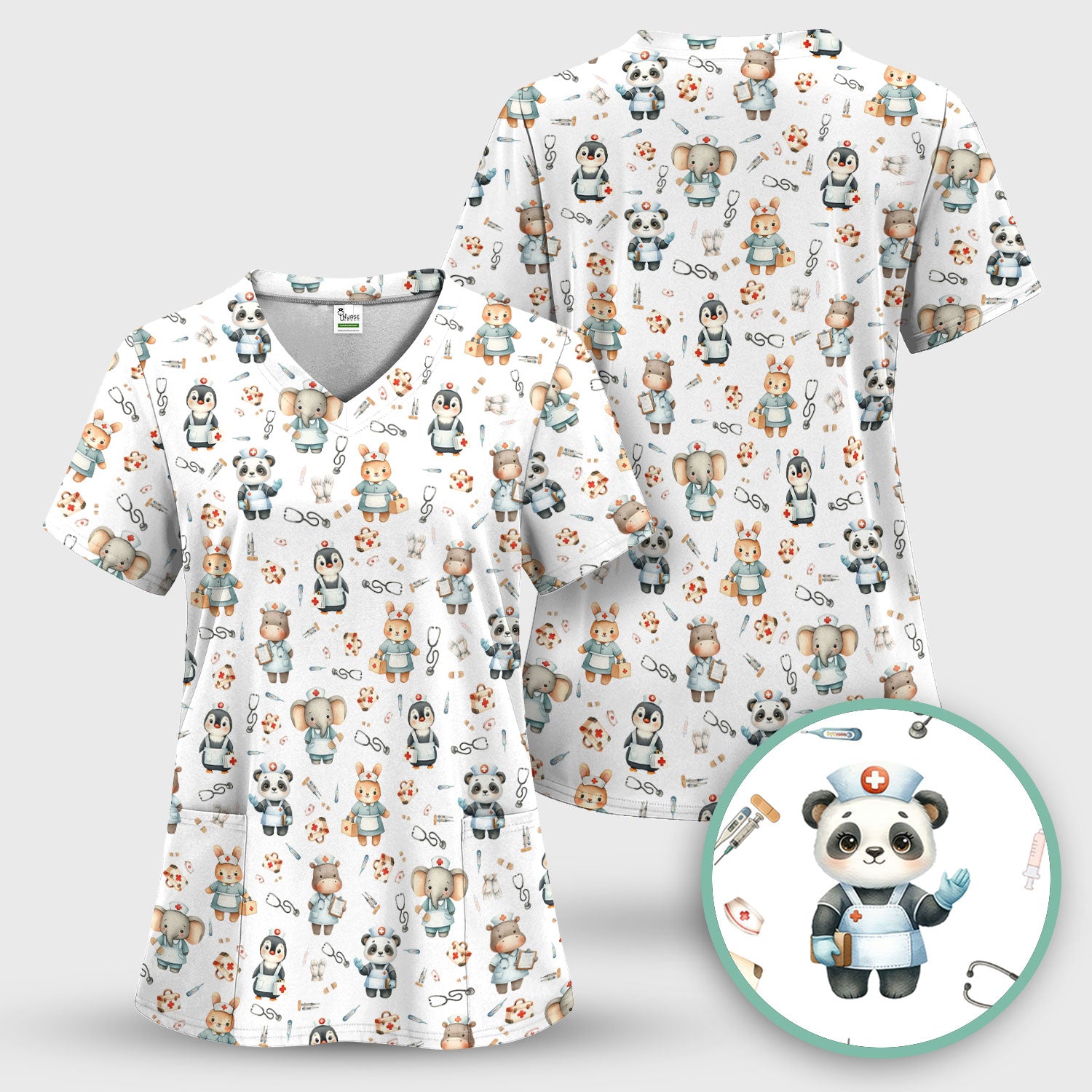 Cute Animal Scrub Top for Women - Funny Panda Rabbit Penguin Shirt - Breathable Med Uniform - Comfortable Scrubs for Nurses