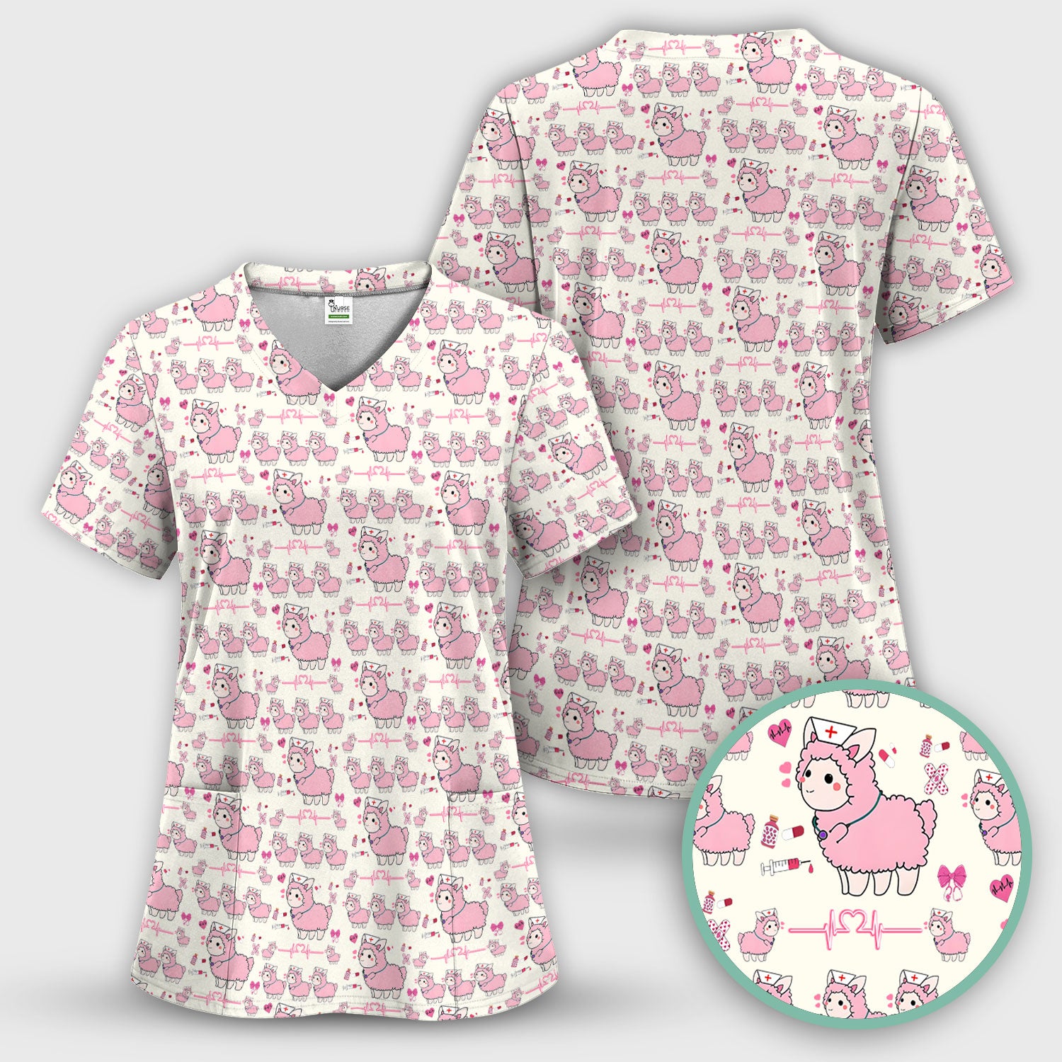 Llama Ain't Got Time For Your Drama Scrub Top, Funny Pattern Scrub Shirt, Breathable Fabrics Nursing Uniform