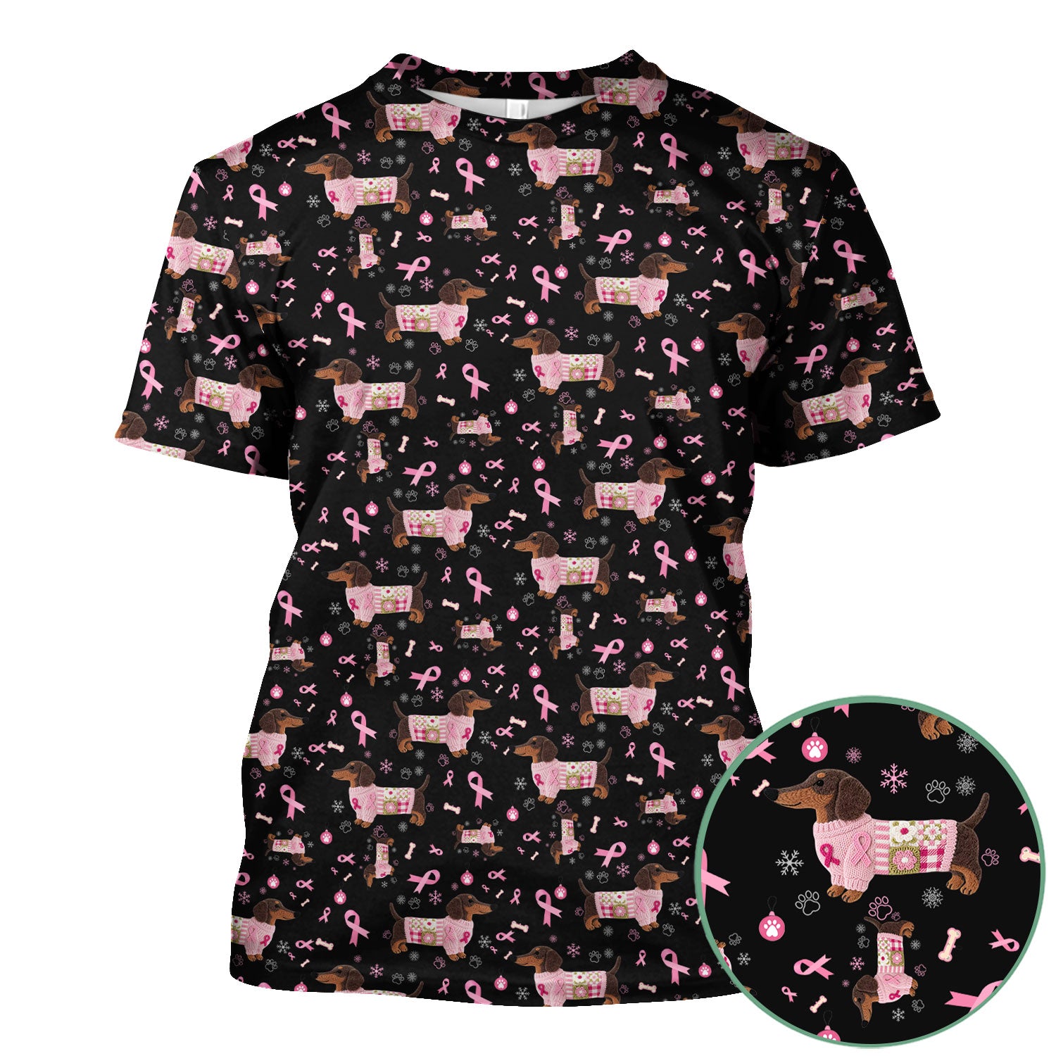 Dachshund Breast Cancer Awareness Scrub - Puppy Dog Pink Ribbon Nurse Shirt - Wiener Support Fight Cancer Gift