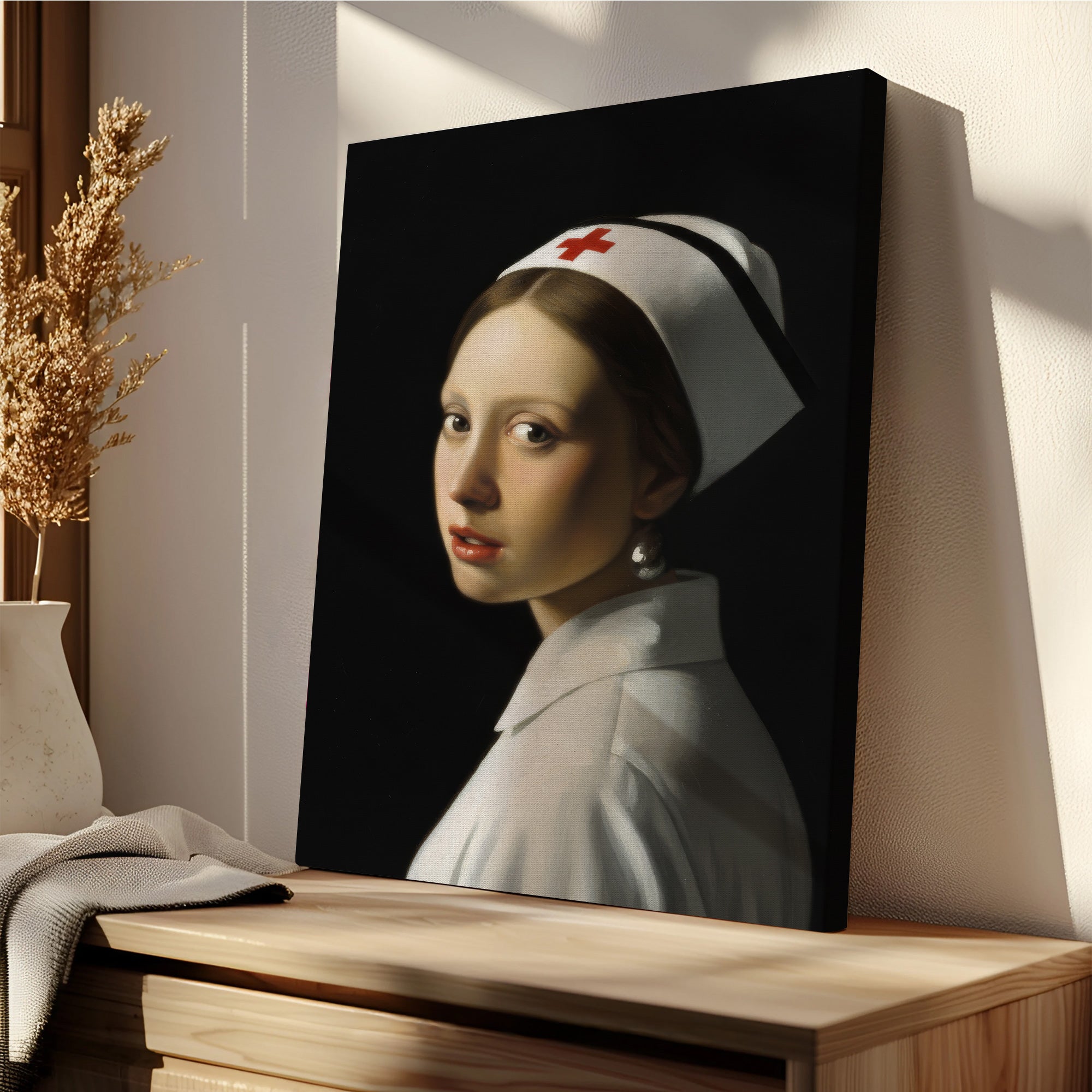 Nurse with a Pearl Earring Parody Canvas, Nurse with a Pearl Earring Parody Canvas, RN LPN CNA Gift