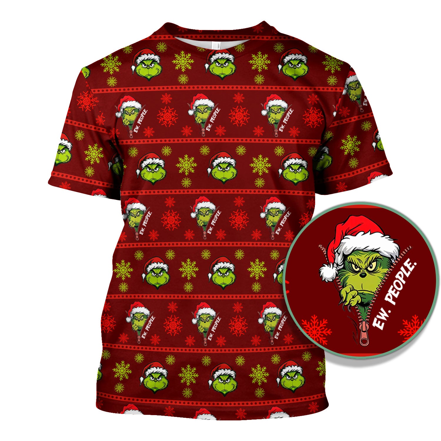 Grinch Scrub Top for Nurses - Christmas Holiday “Ew, People” Medical Uniform - Xmas Gift for RN CNA LPN