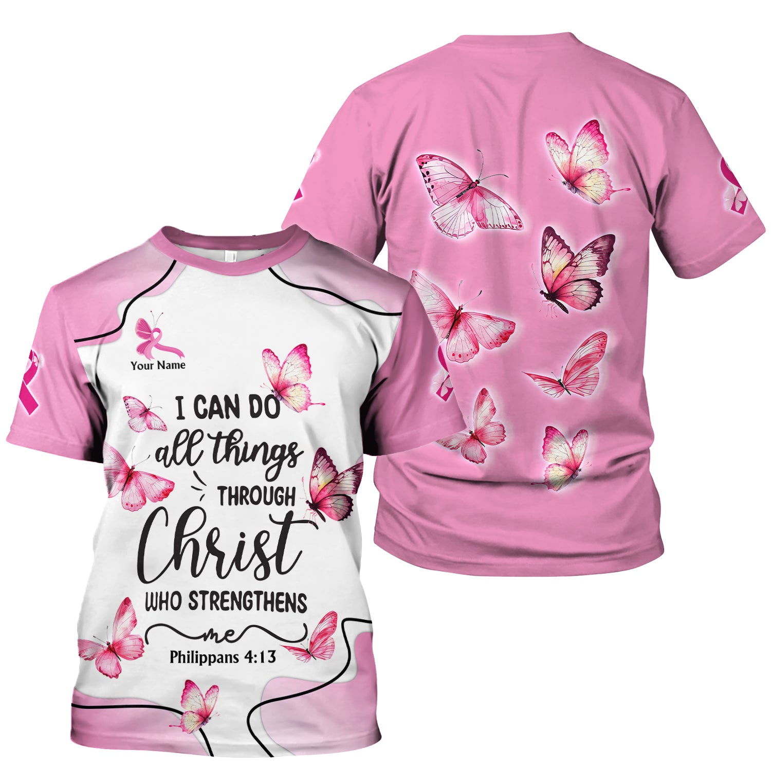 Personalized Christian Butterfly Scrub Top for Nurse -  Bible Verse All Things Through Christ - Gift for RN LPN CNA