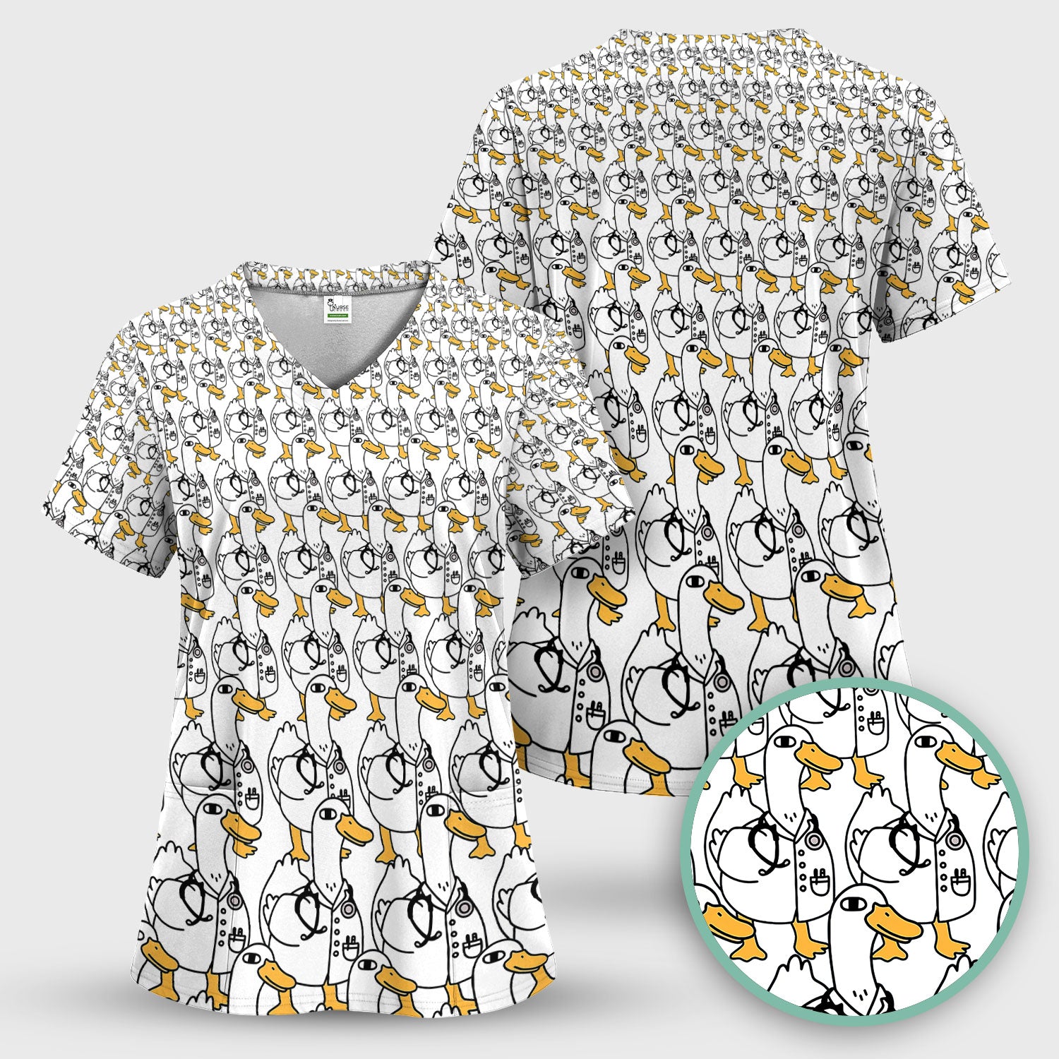 Funny Duck Scrub Top for Women - I'm a Doctor Shirt - Cute Duck In The Row - Breathable Fabrics Nursing Uniform