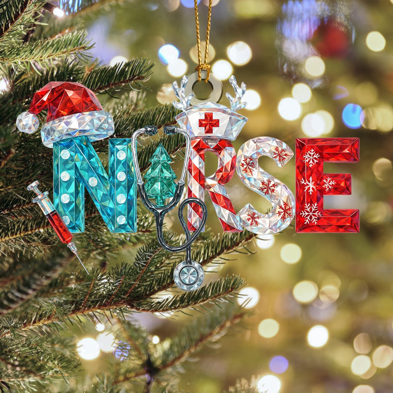 Nurse Christmas Ornament, Crystal Style Nurse Letter Ornament, Holiday Gift For Nursing LPN RN CNA