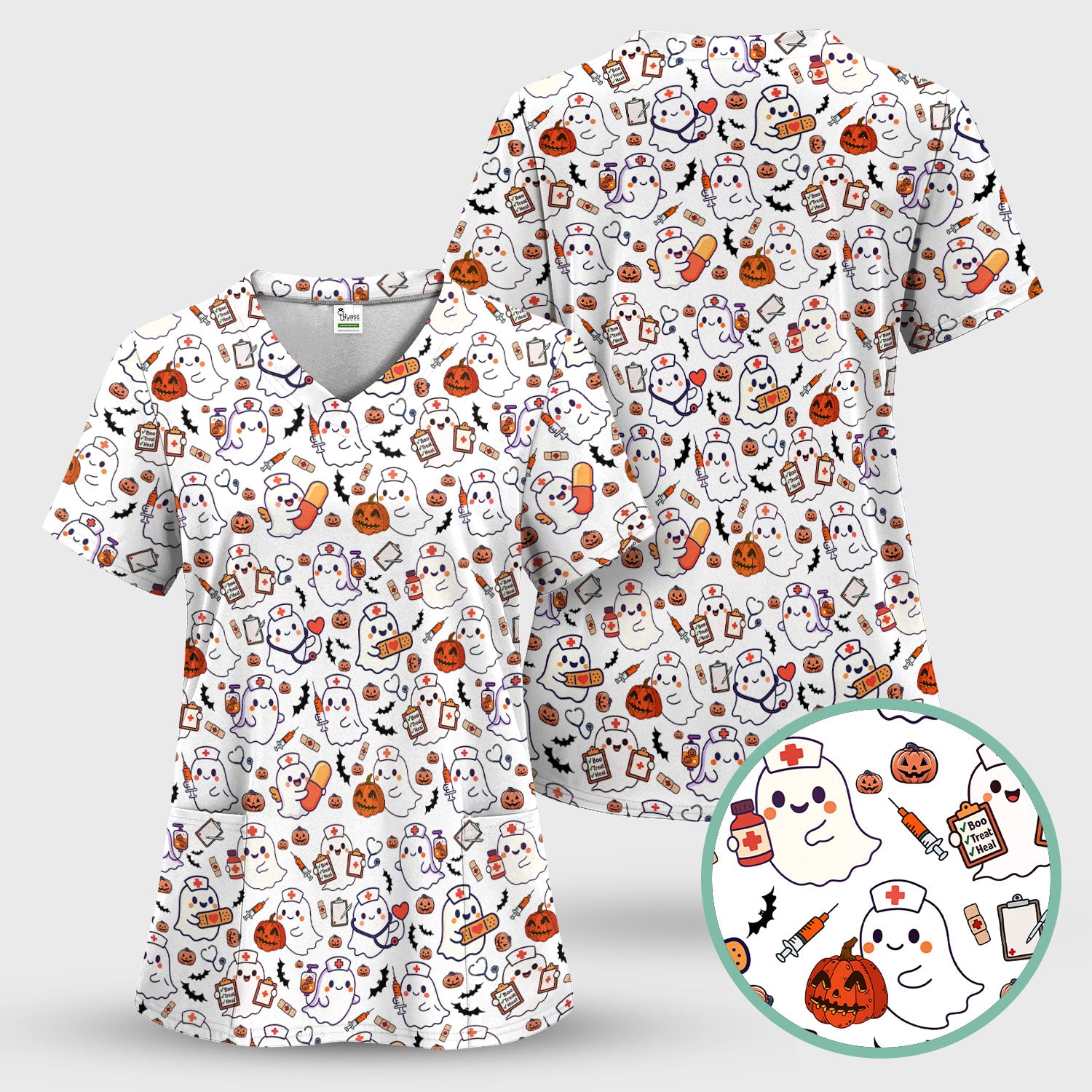 Halloween Scrubs for Women - Pumpkin Shirt - Comfortable Scrubs for Nurses - Breathable Fabrics Nursing Uniform - Holiday Gift for Her