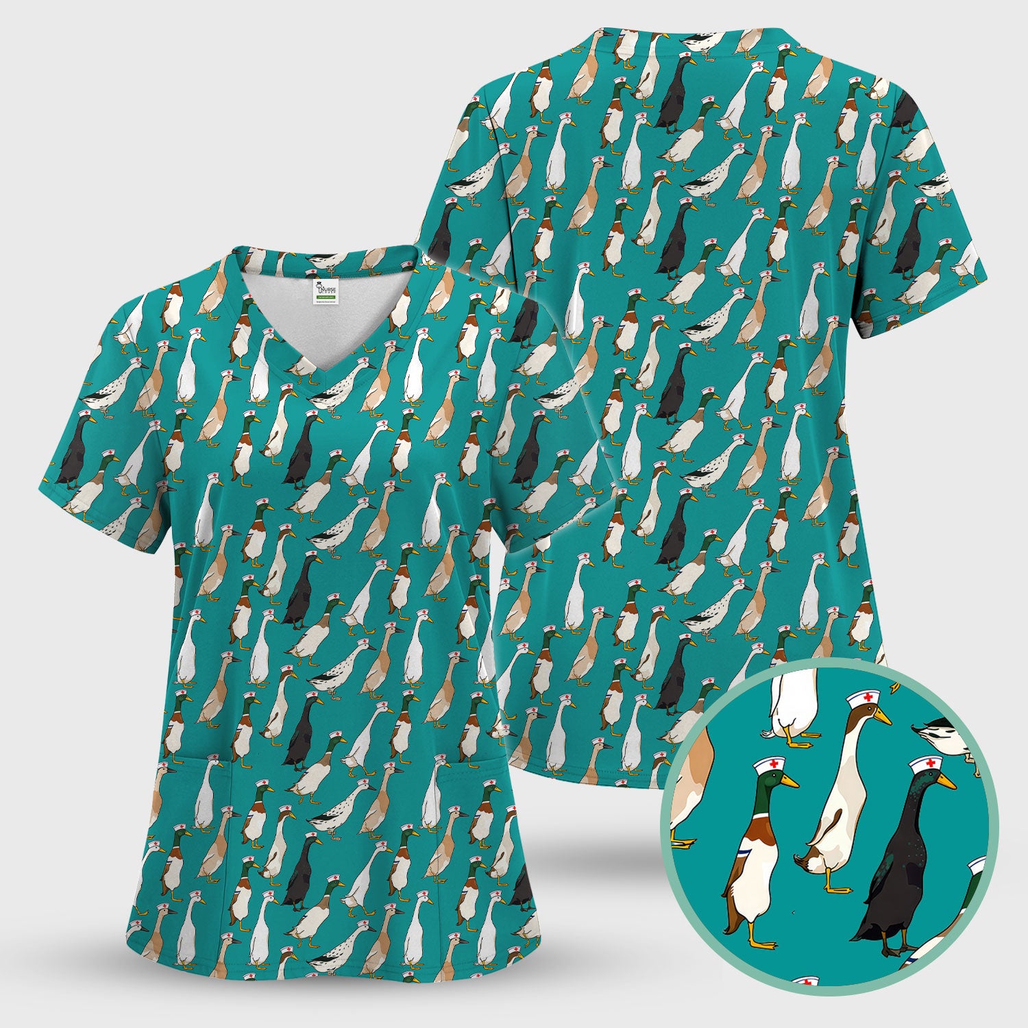Funny Nurse Duck Pattern Scrub Top, Comfortable Scrubs for Nurses