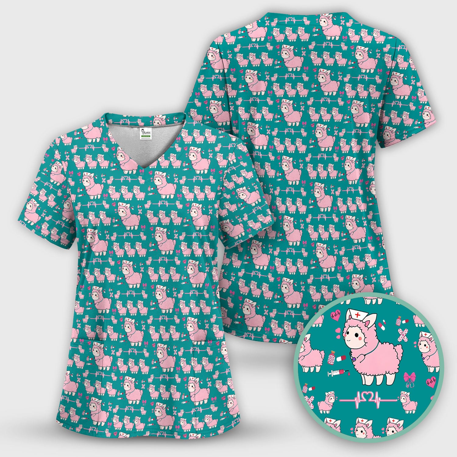 Llama Ain't Got Time For Your Drama Scrub Top, Funny Pattern Scrub Shirt, Breathable Fabrics Nursing Uniform