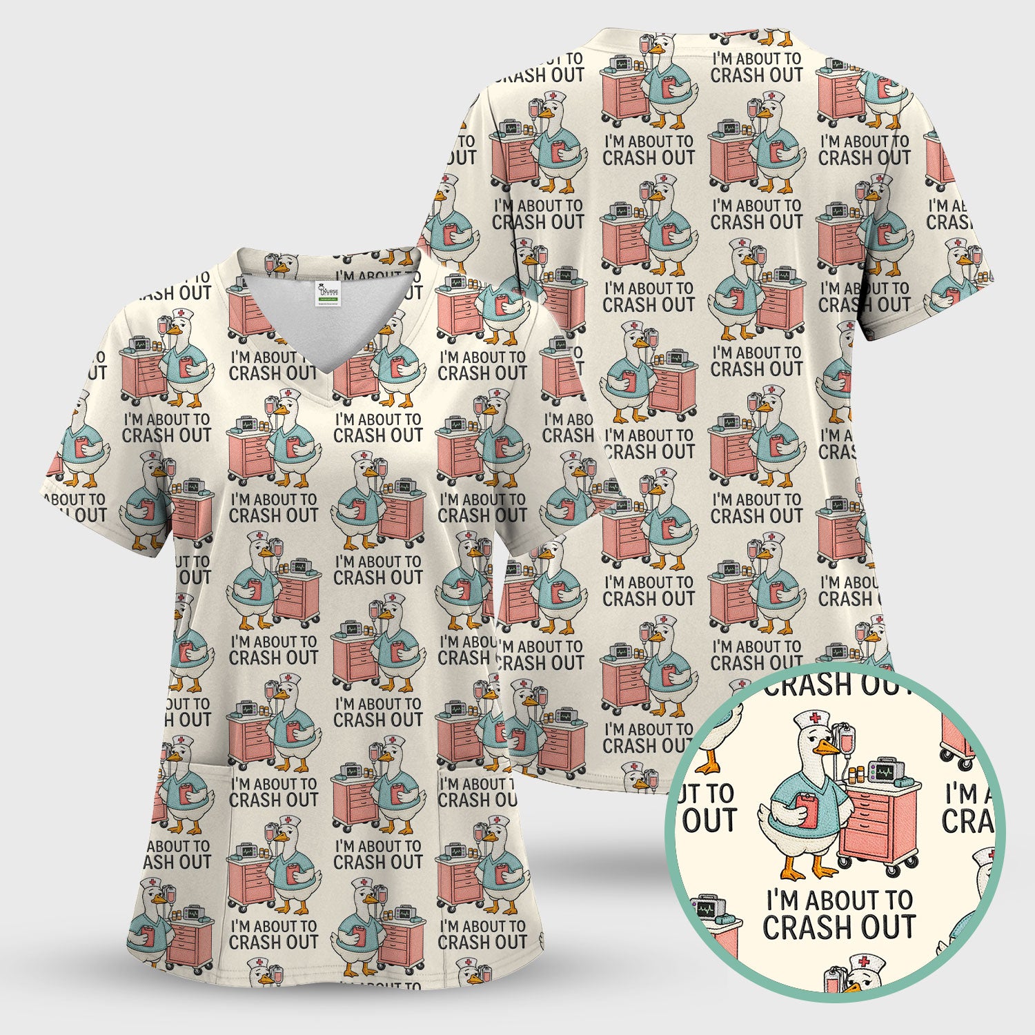 Funny Nurse Goose Crash Out Pattern Scrub Set, Nurse Uniform Scrubs Set