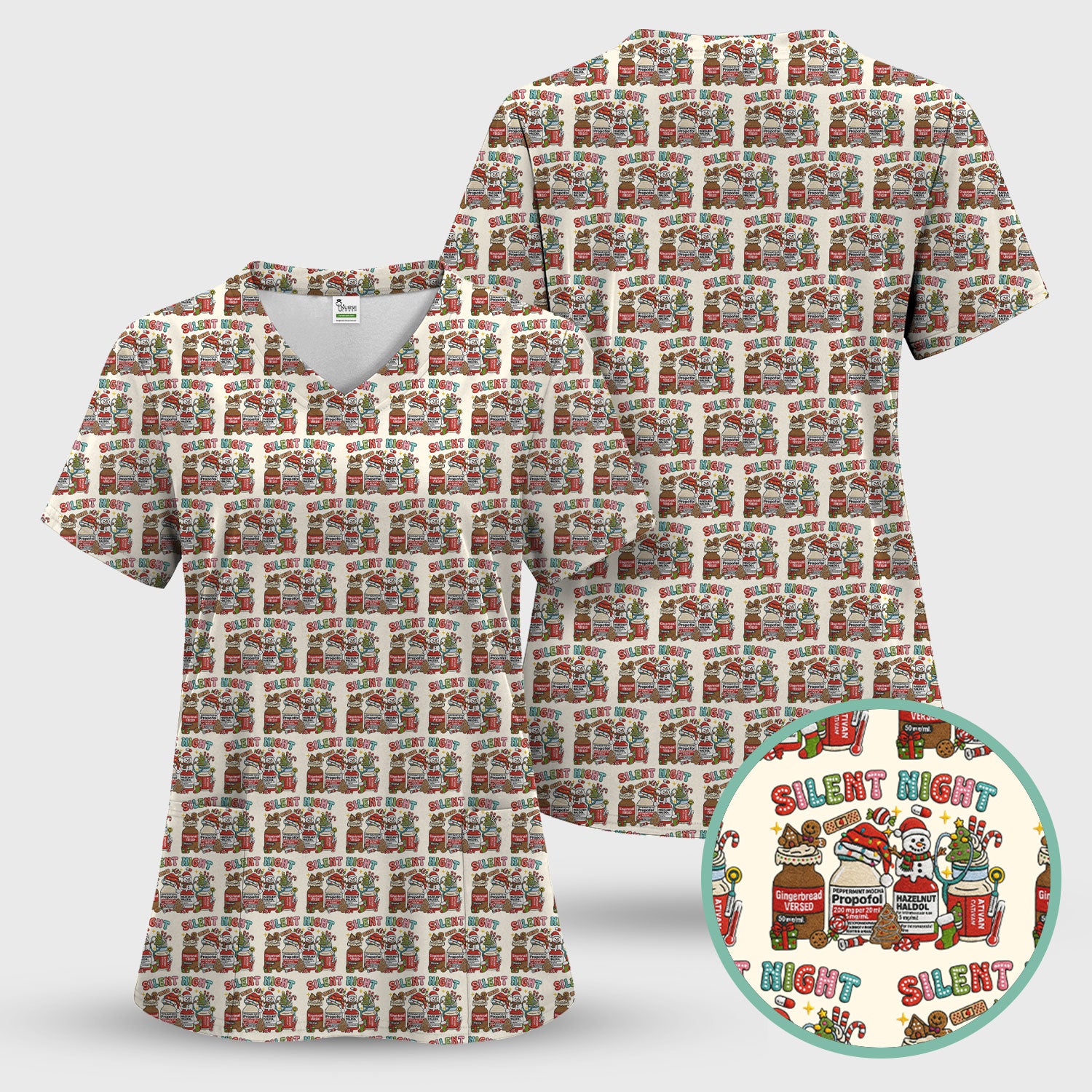 Silent Night Nurse Scrub Top, Funny Christmas Medical Scrub Shirt, Holiday Nursing Uniform
