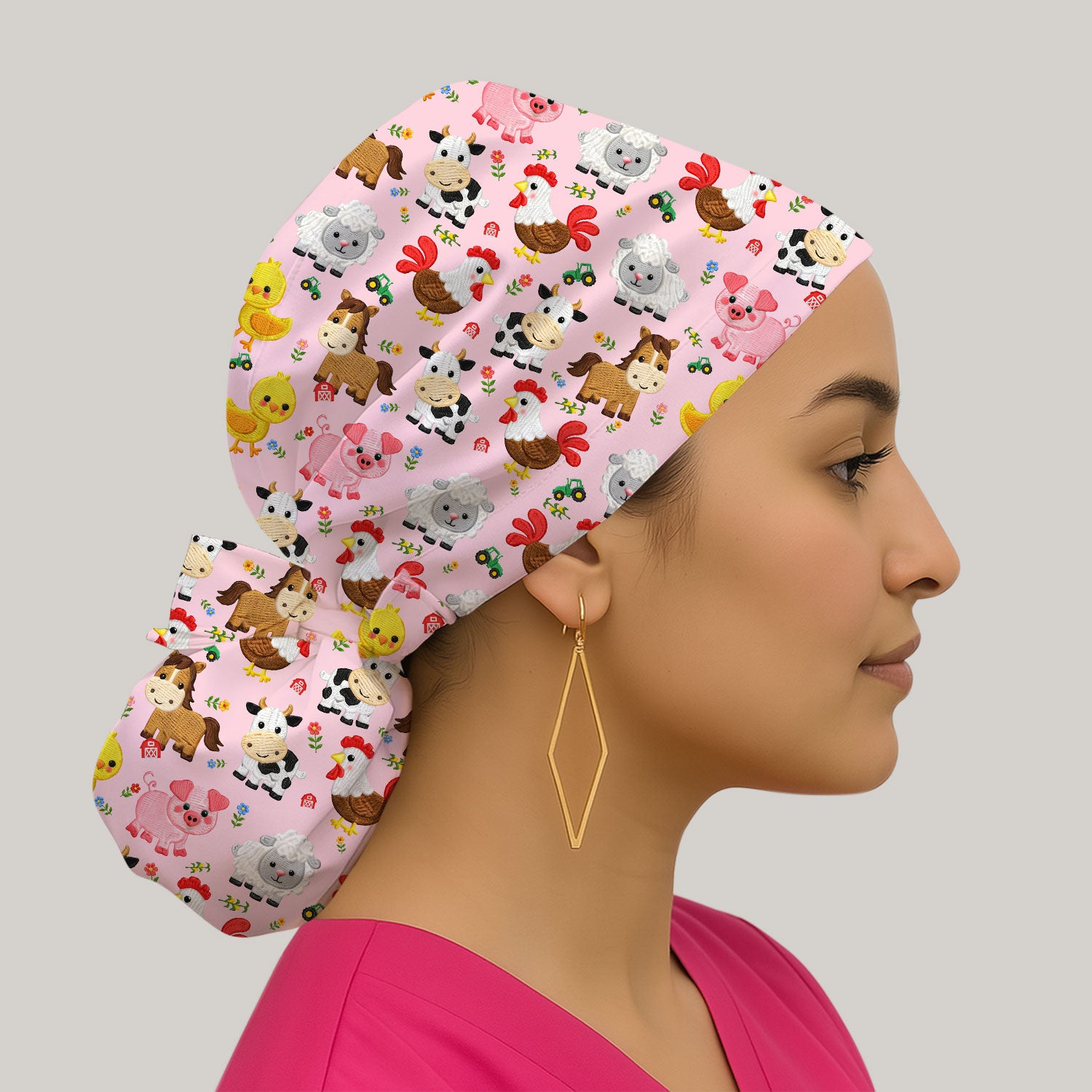 Cartoon Farm Animal Pattern Scrub Cap, Surgical Caps for Doctors