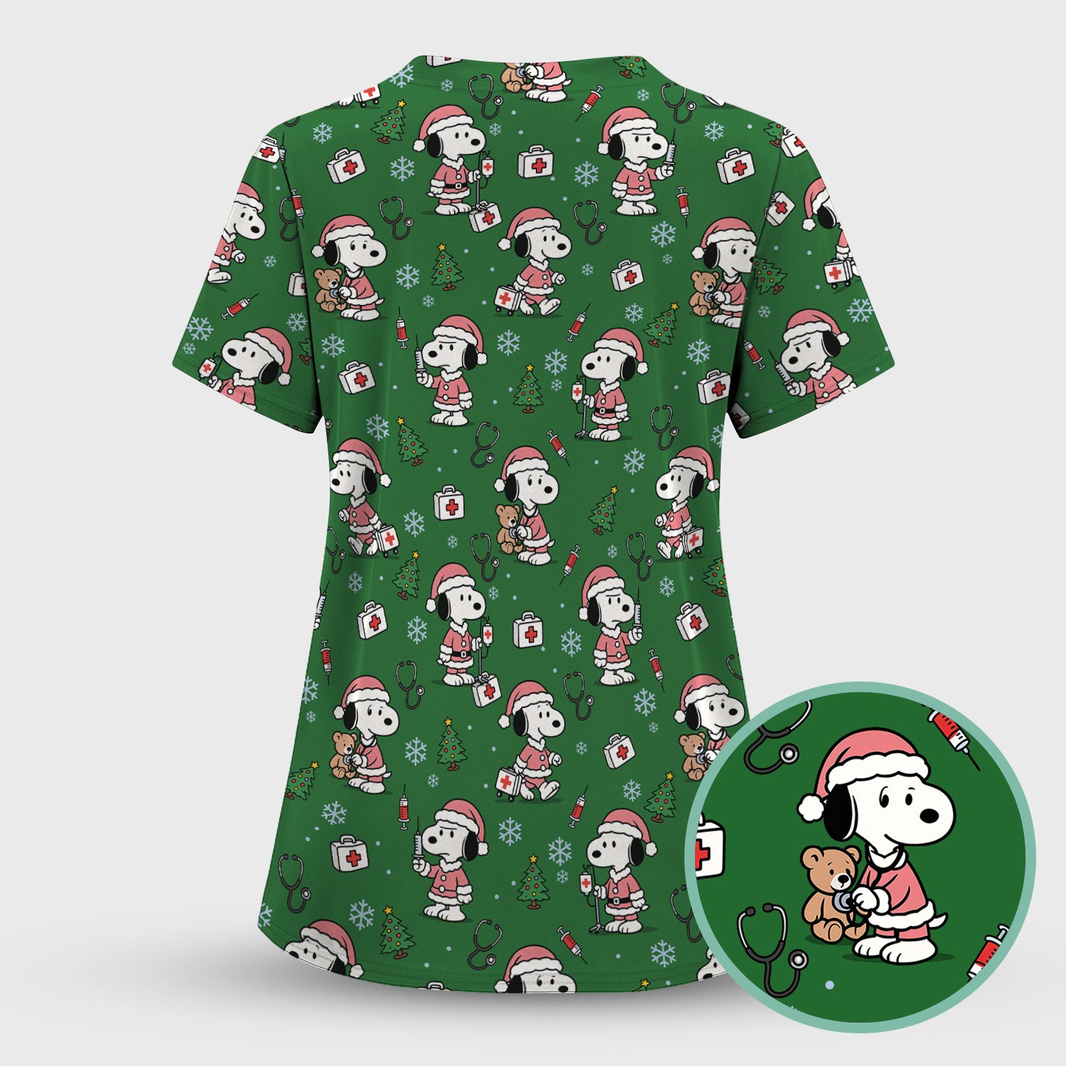 Snoopy Christmas Nurse Scrub Top for Women - Cute Cartoon Holiday Medical Uniform with Pockets - Nursing Gift for RN CNA LPN
