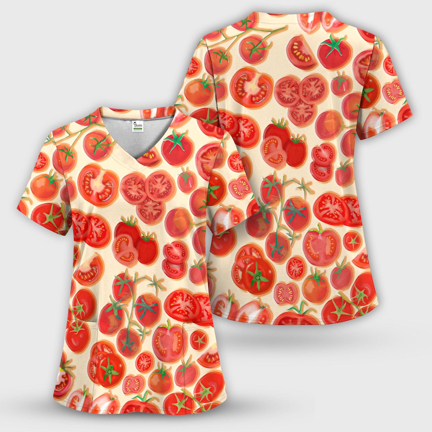 Fresh Tomato Slices Cherry Tomato Pattern Scrubs Sets, Women's Scrub Sets