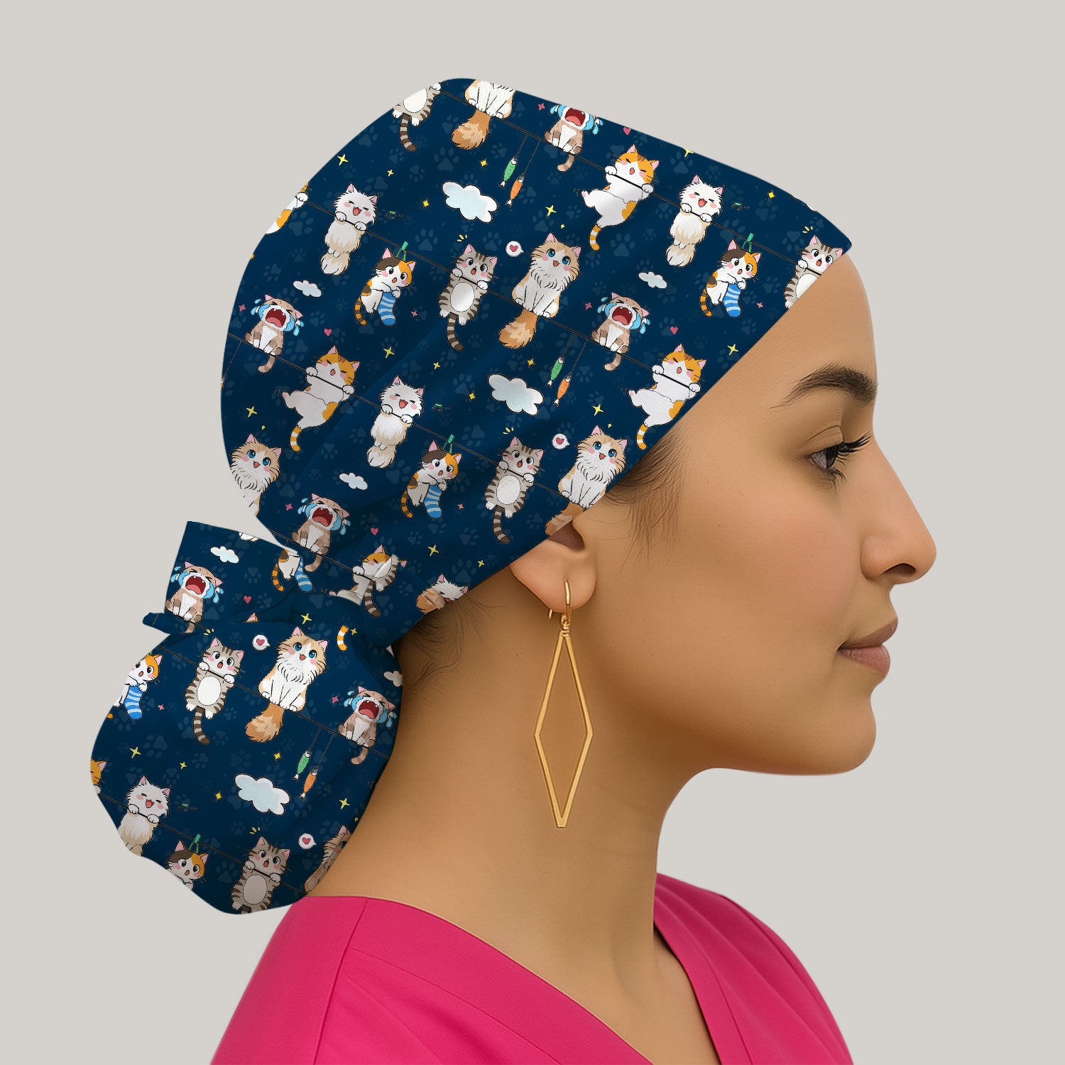 Funny Cats With Cute Expressions Pattern Caps, Bouffant Scrub Caps for Women