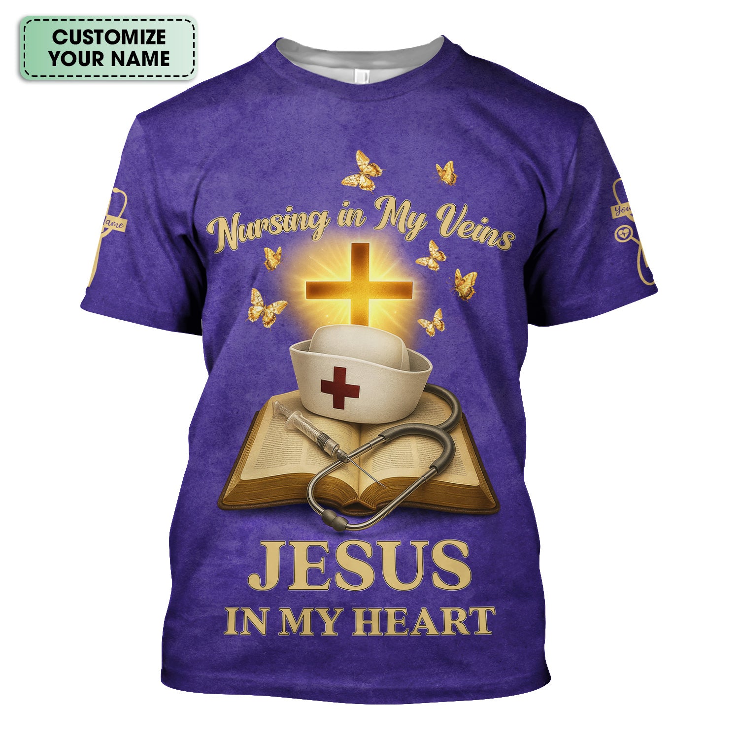 Personalized Christian Nurse Shirt - Jesus in My Heart  Quote - Available in Multiple Colors - Gift for Women RN LPN
