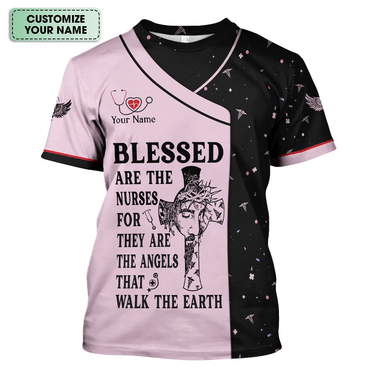 Personalized Christian Nurse Shirt - Blessed Are The Nurses Angel - Gift for Women RN LPN & Healthcare Workers