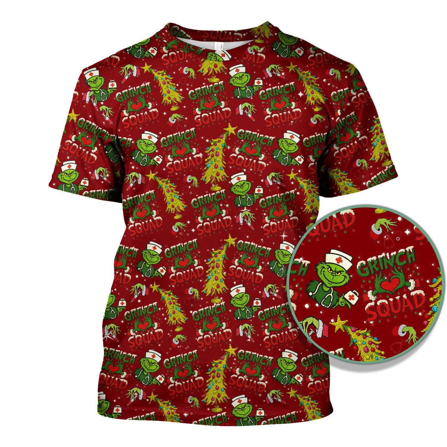 Christmas Nurse Scrub Top for Women - Funny Grinch Squad Scrub Shirt Multi Color - Cute Holiday Nursing Work Shirt with Pockets