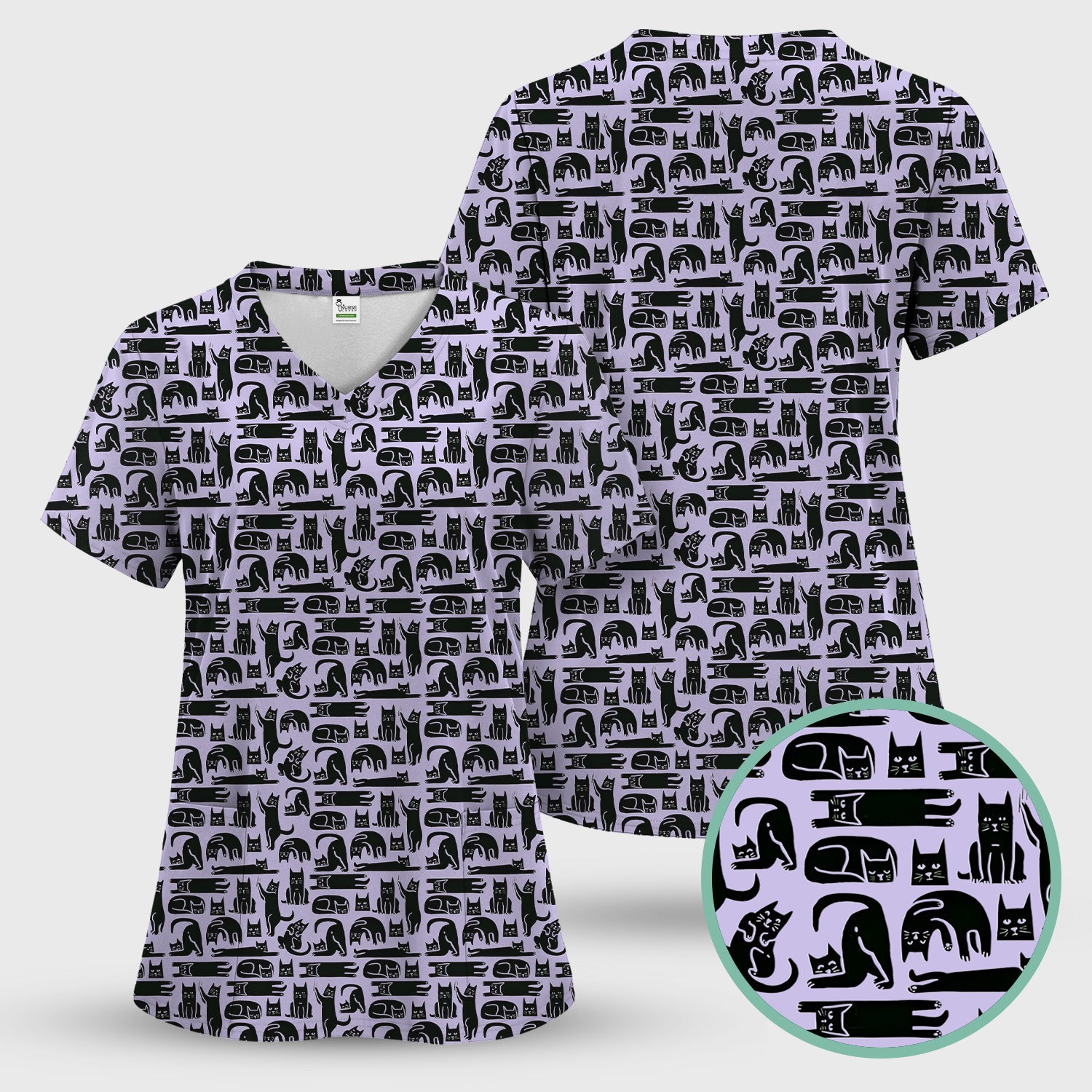 Cute Funny Cat Poses Print Scrub Top, Comfortable Scrubs for Nurses