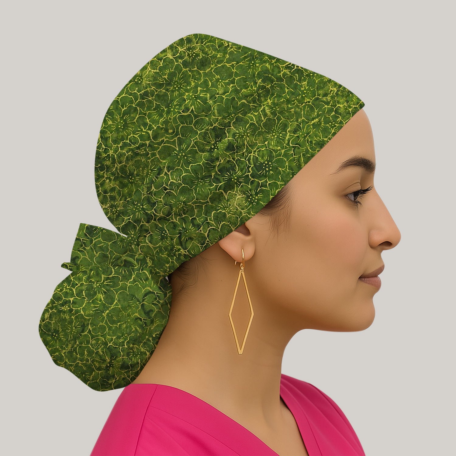 Green Floral Blossom Pattern Nurse Scrub Cap, Surgical Caps for Doctors
