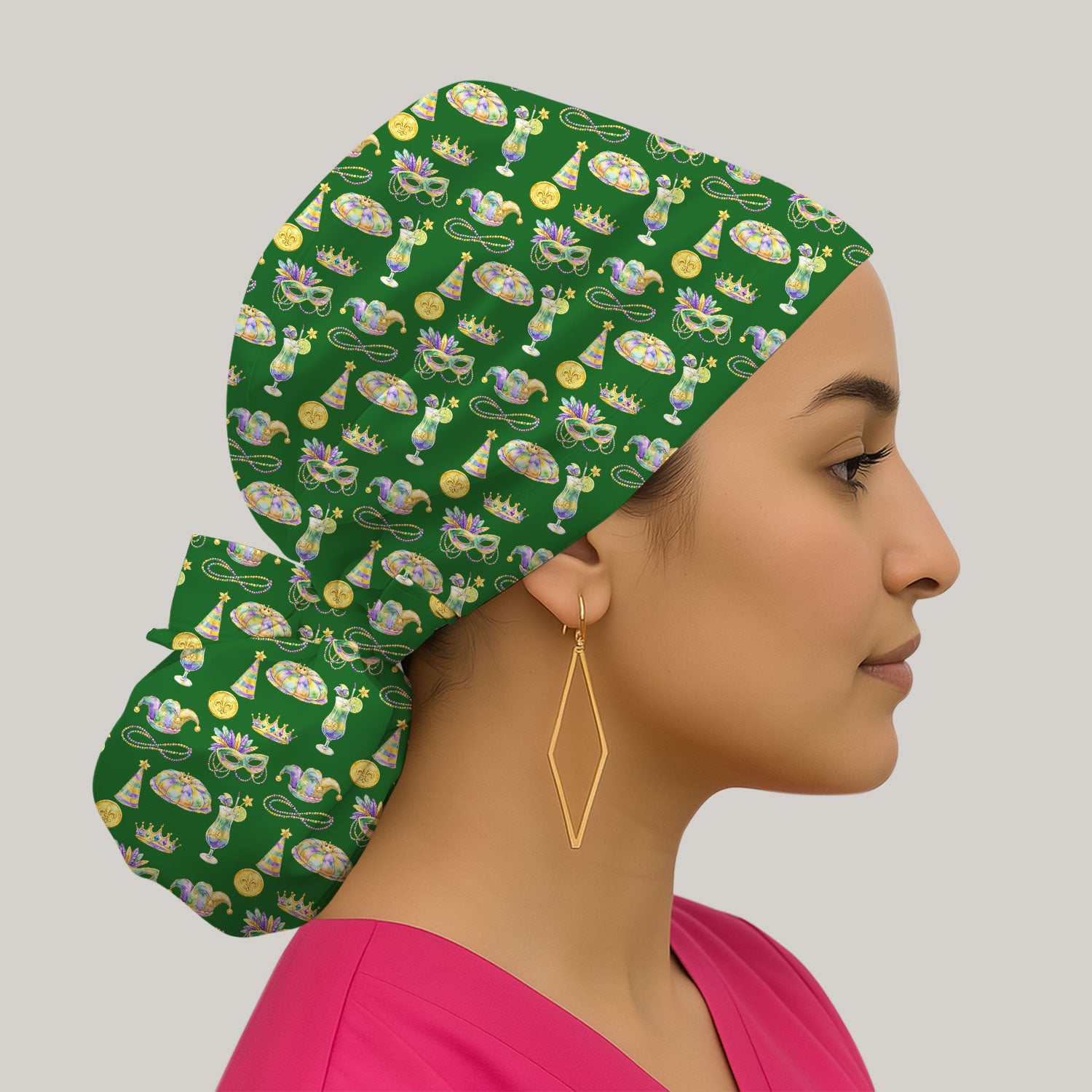 Mardi Gras Mask Scrub Cap, Elegant Carnival Pattern Nurse Hat For Women, Breathable Fabrics Nursing Uniform