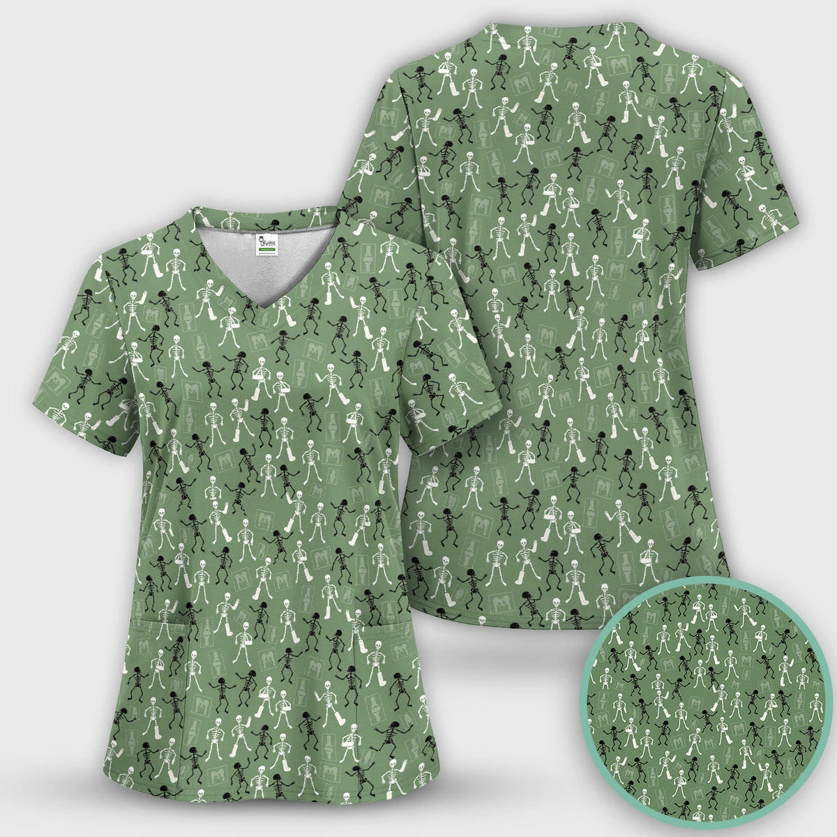 Halloween Orthopedic Skeleton Scrub Top, Comfortable Scrubs for Orthopedic Nurses