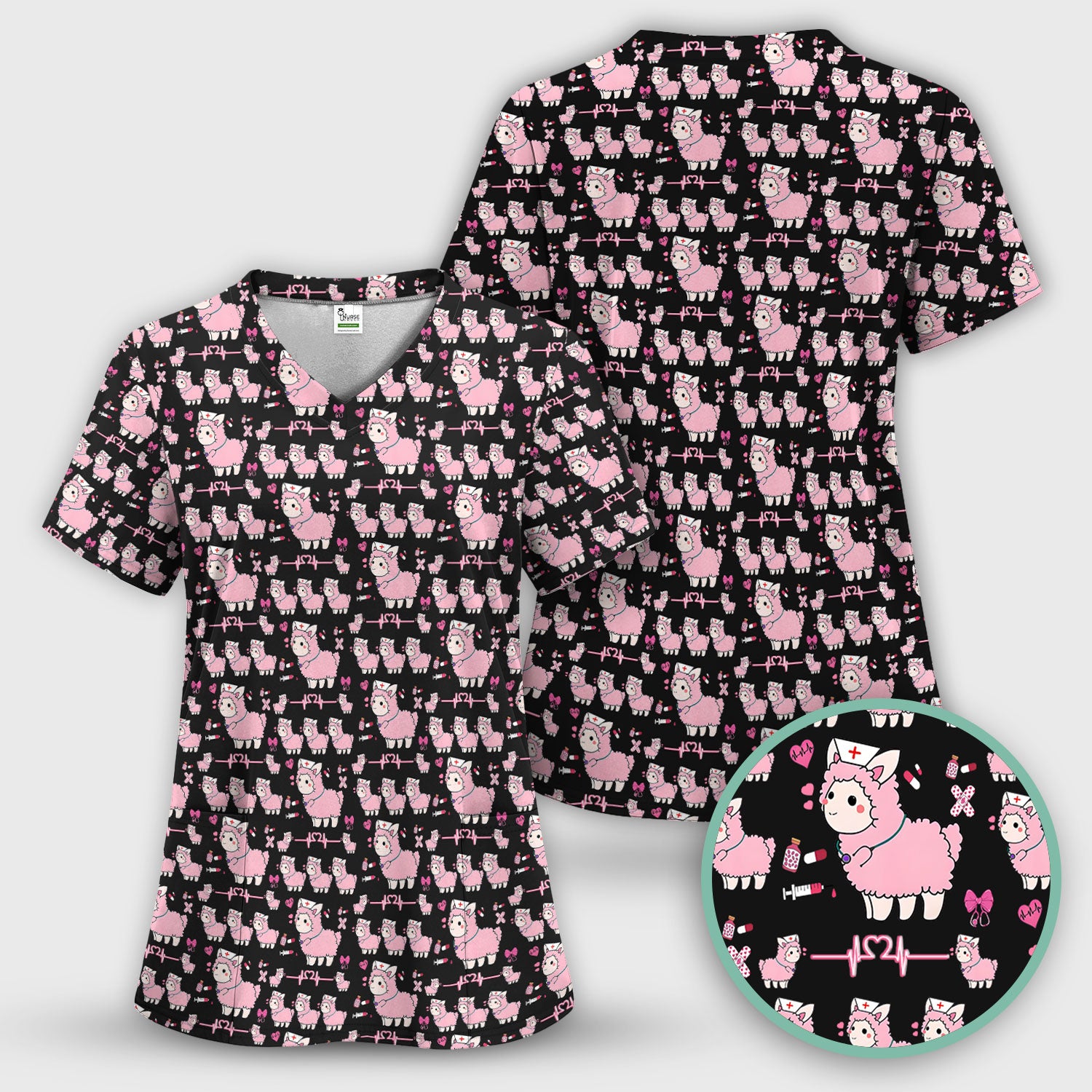 Llama Ain't Got Time For Your Drama Scrub Top, Funny Pattern Scrub Shirt, Breathable Fabrics Nursing Uniform