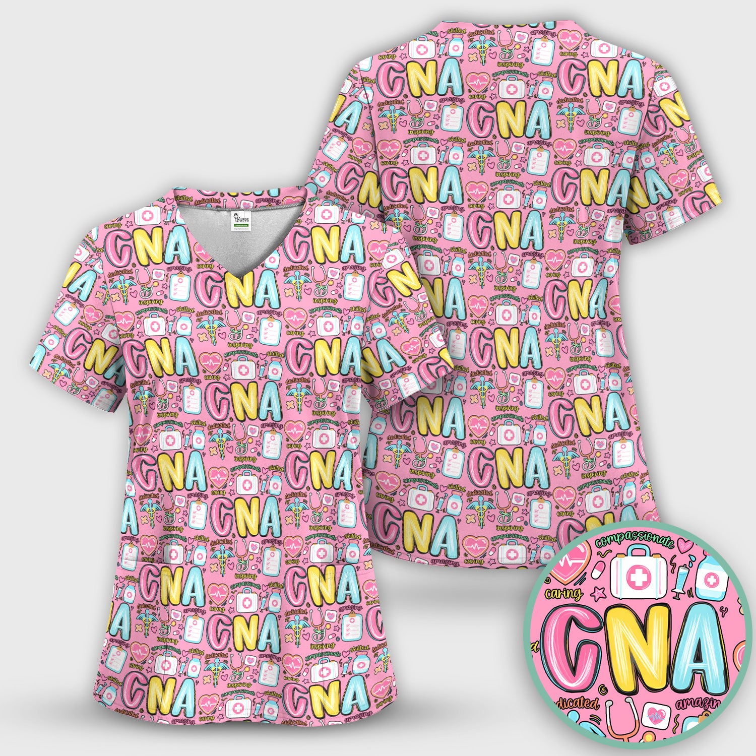 CNA Nurse Appreciation Pattern Scrub Set, Breathable Med Uniform