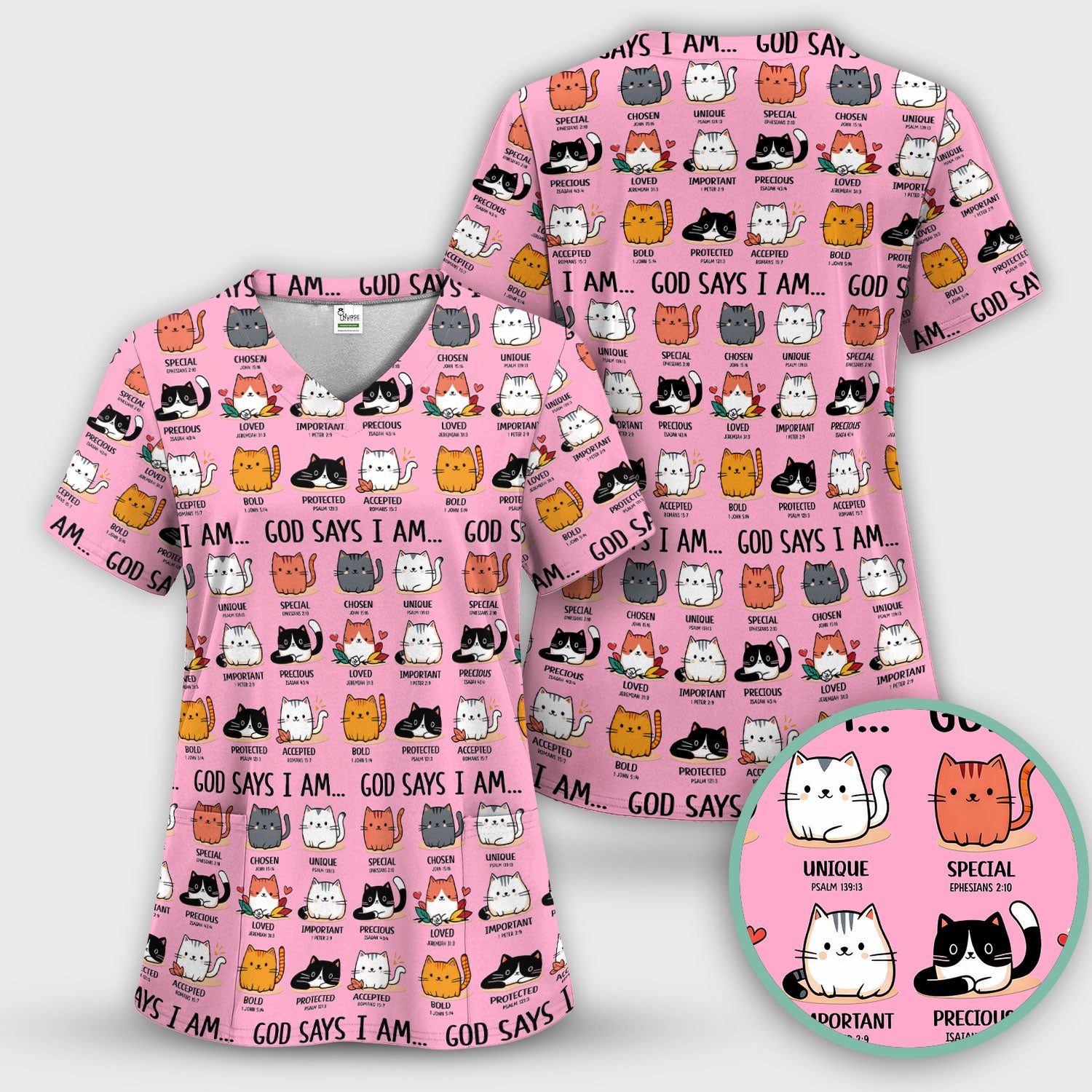 Cute Christian Cat God Says I Am Scrub Top, Comfortable Scrubs for Nurses