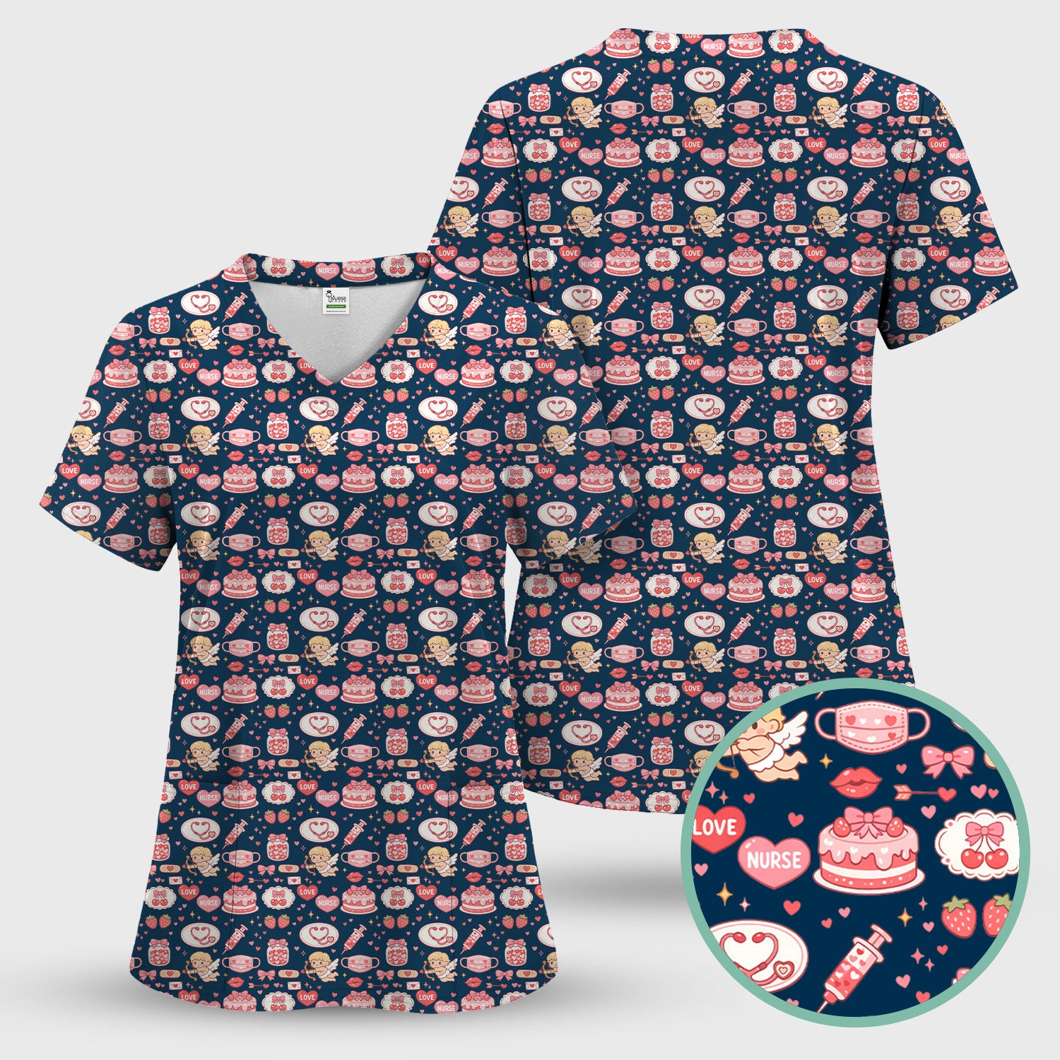 Cupid Nurse Scrub Top, Cute Love Medical Pattern Shirt For Valentine, Breathable Fabrics Nursing Uniform
