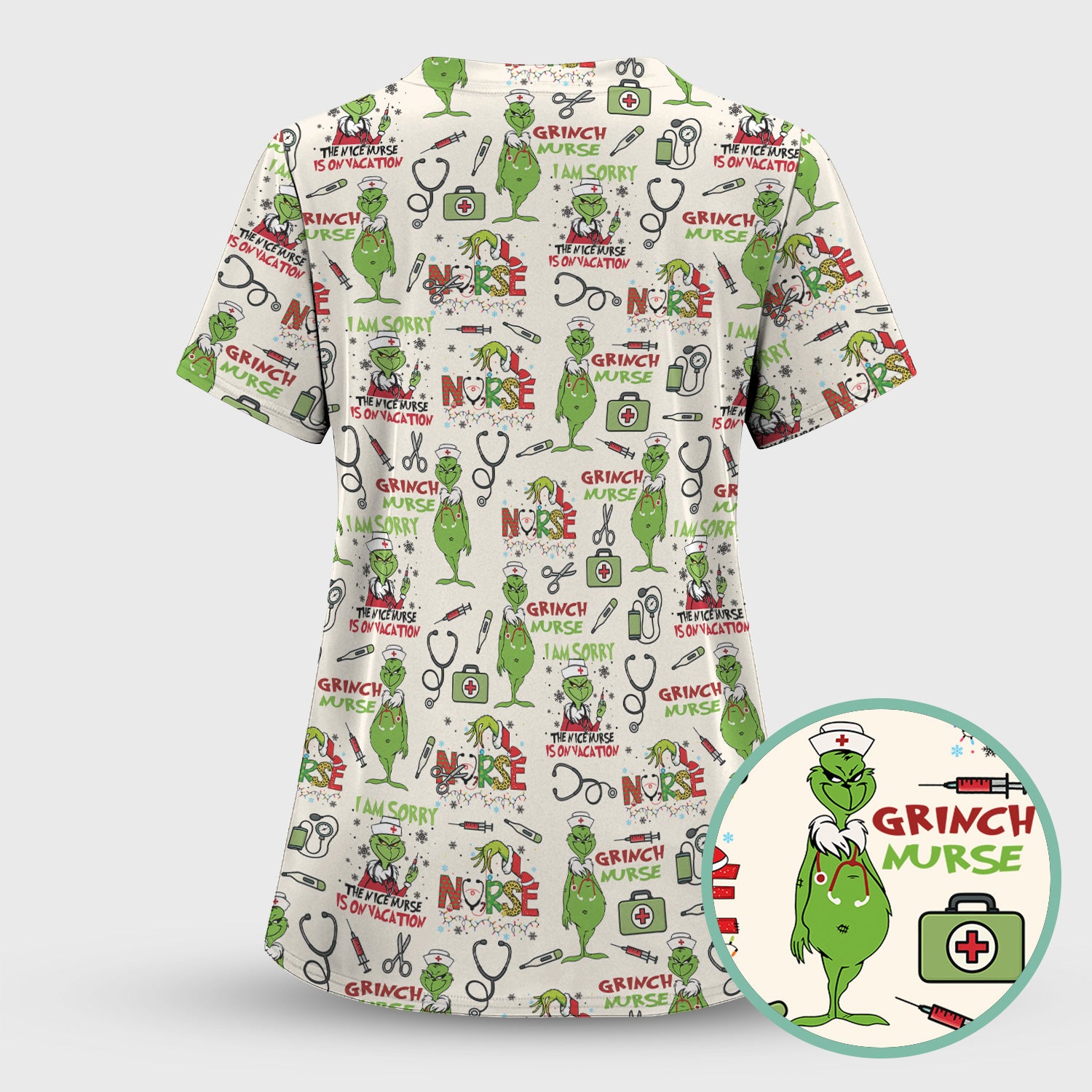 Personalized Funny Grinch Nurse Scrub Top - Christmas Medical Uniform for Nurse - Holiday RN LPN CNA Gift