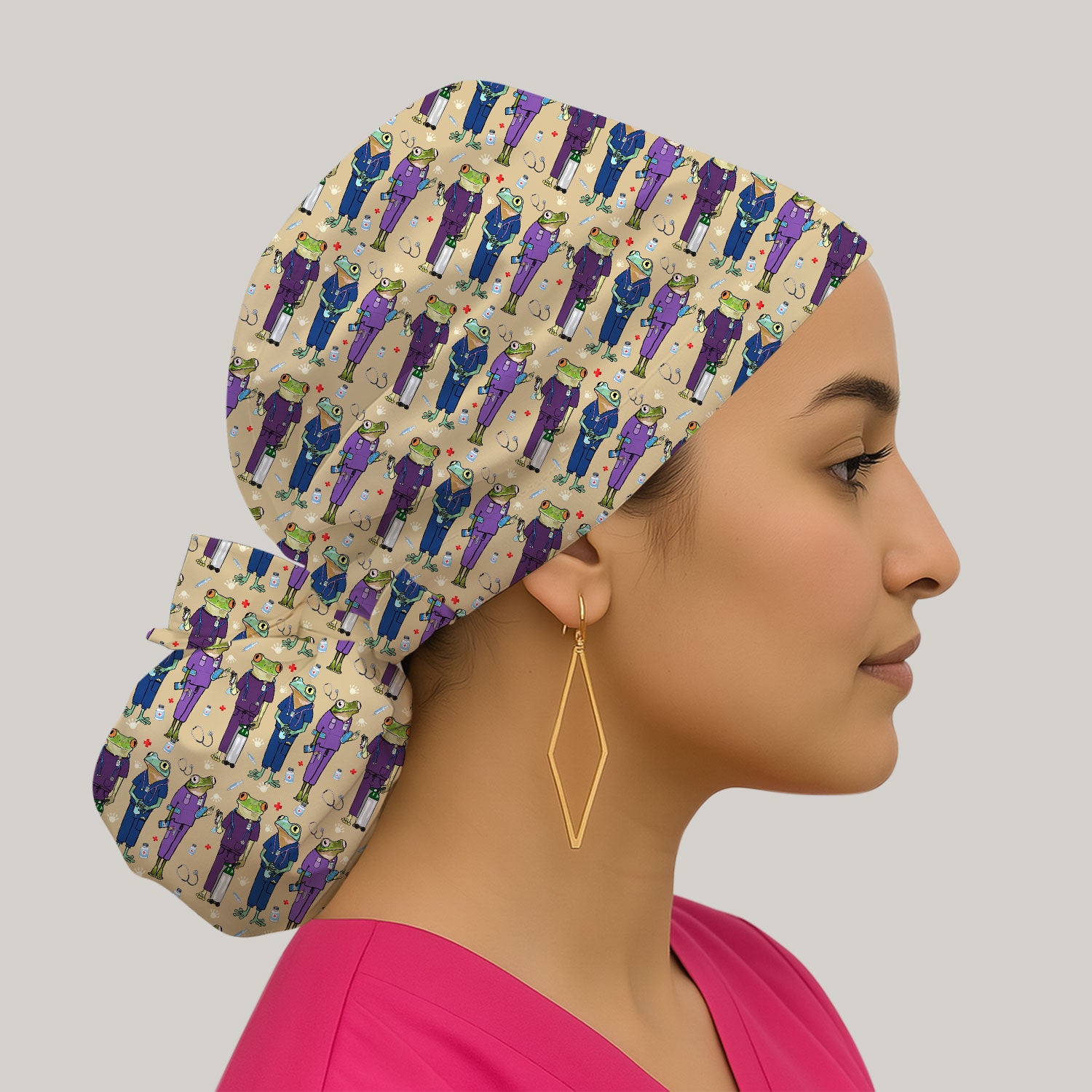 Funny Frog Nurse Pattern  Print Cap, Bouffant Scrub Caps for Women