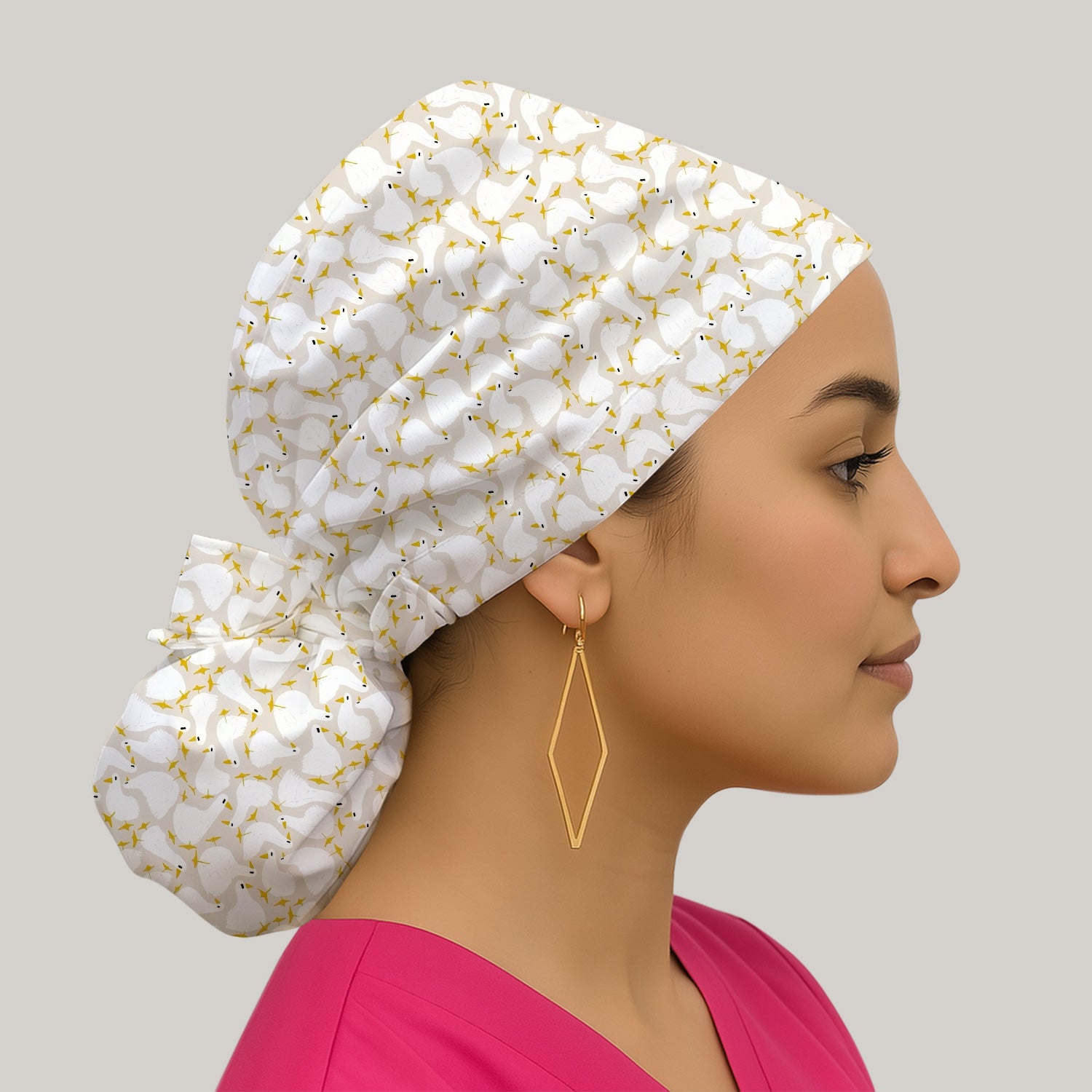 Cute White Goose Yellow Star Pattern Scrub Cap, Surgical Caps for Doctors