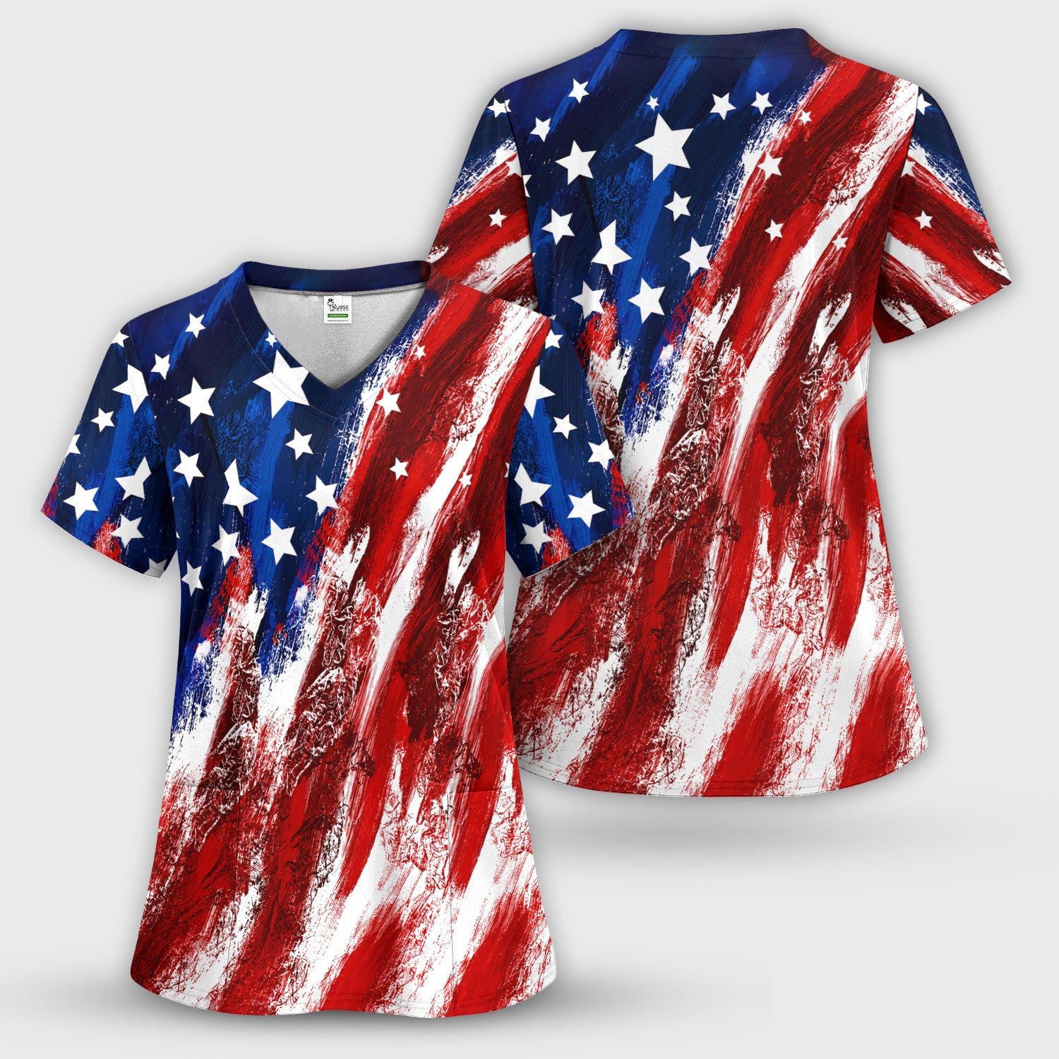 Patriotic American Flag Nurse Scrub Top for RN, CNA, Healthcare Workers, USA Medical Uniform Scrub Top, Comfortable Scrubs for Nurses
