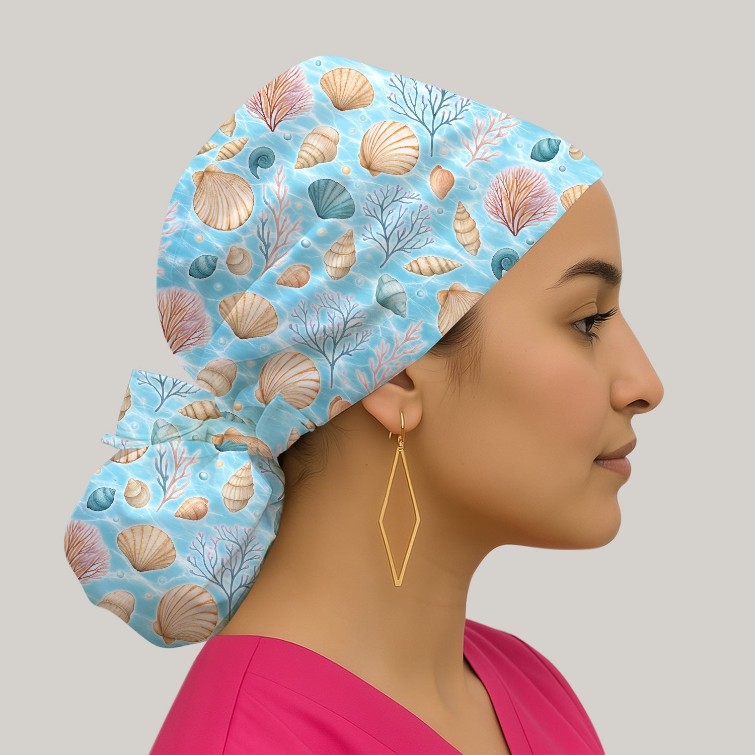 Cute Nurse Coastal Seashell And Coral Reef Scrub Cap, Surgical Caps for Doctors