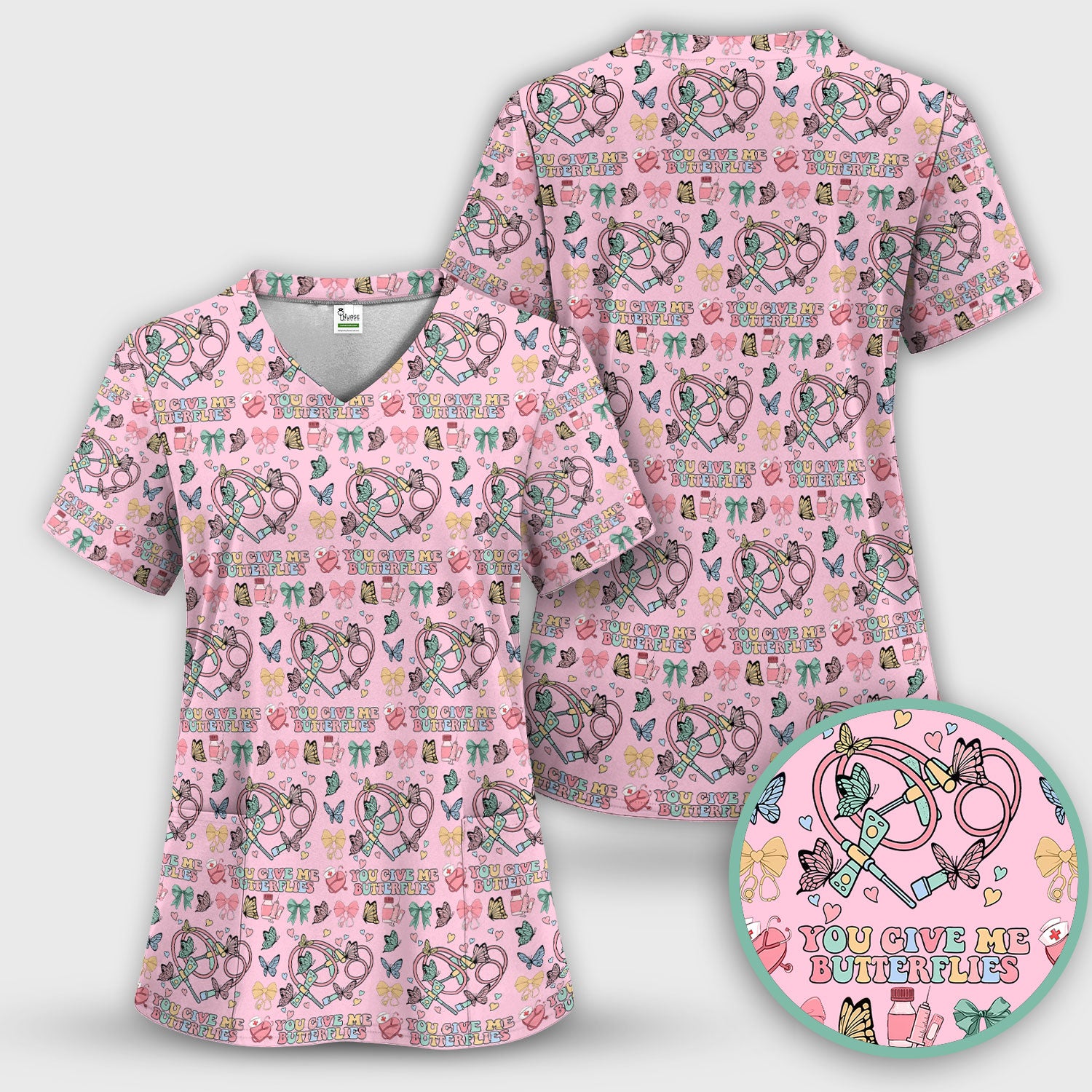 Butterfly Heart Valentine Medical Pattern Scrub, Women's Scrub Sets
