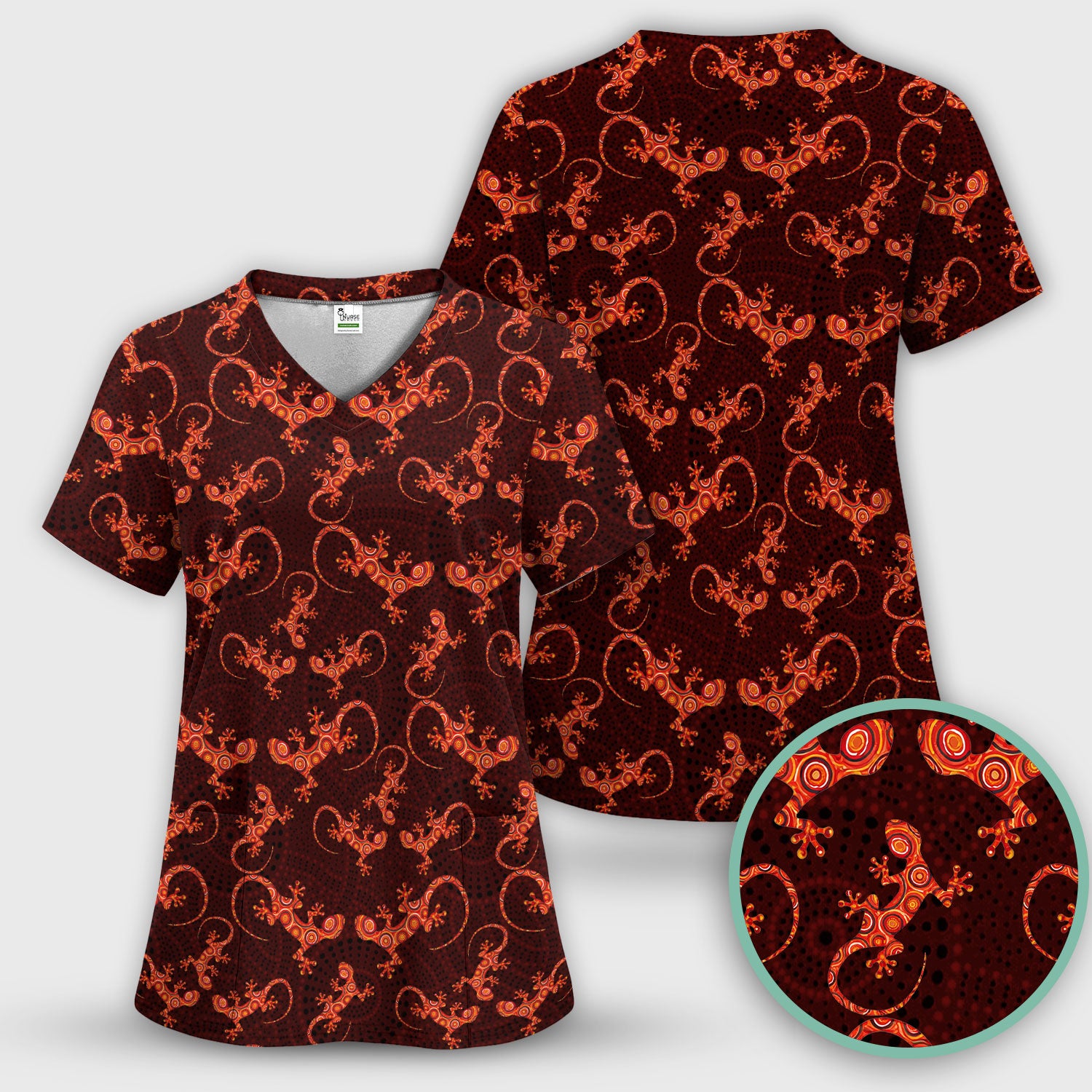 Australian Gecko Dot Art Inspired Medical Scrub Top - Women Uniform