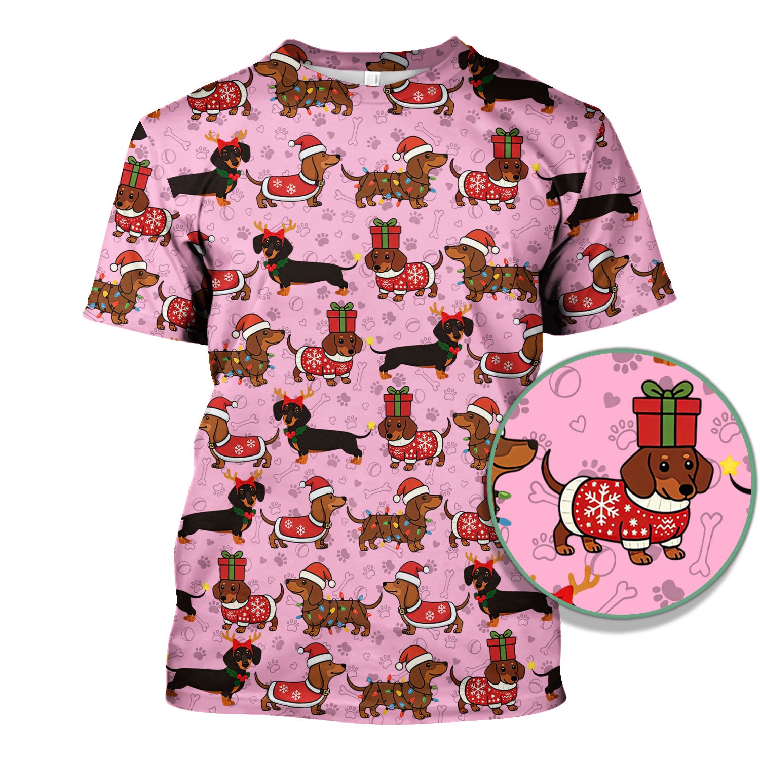Christmas Dachshund T-Shirt Multi Color - Cute Sausage Dog Wearing Santa Outfit - Funny Holiday Wiener Dog Tee Gift for Dog Lovers