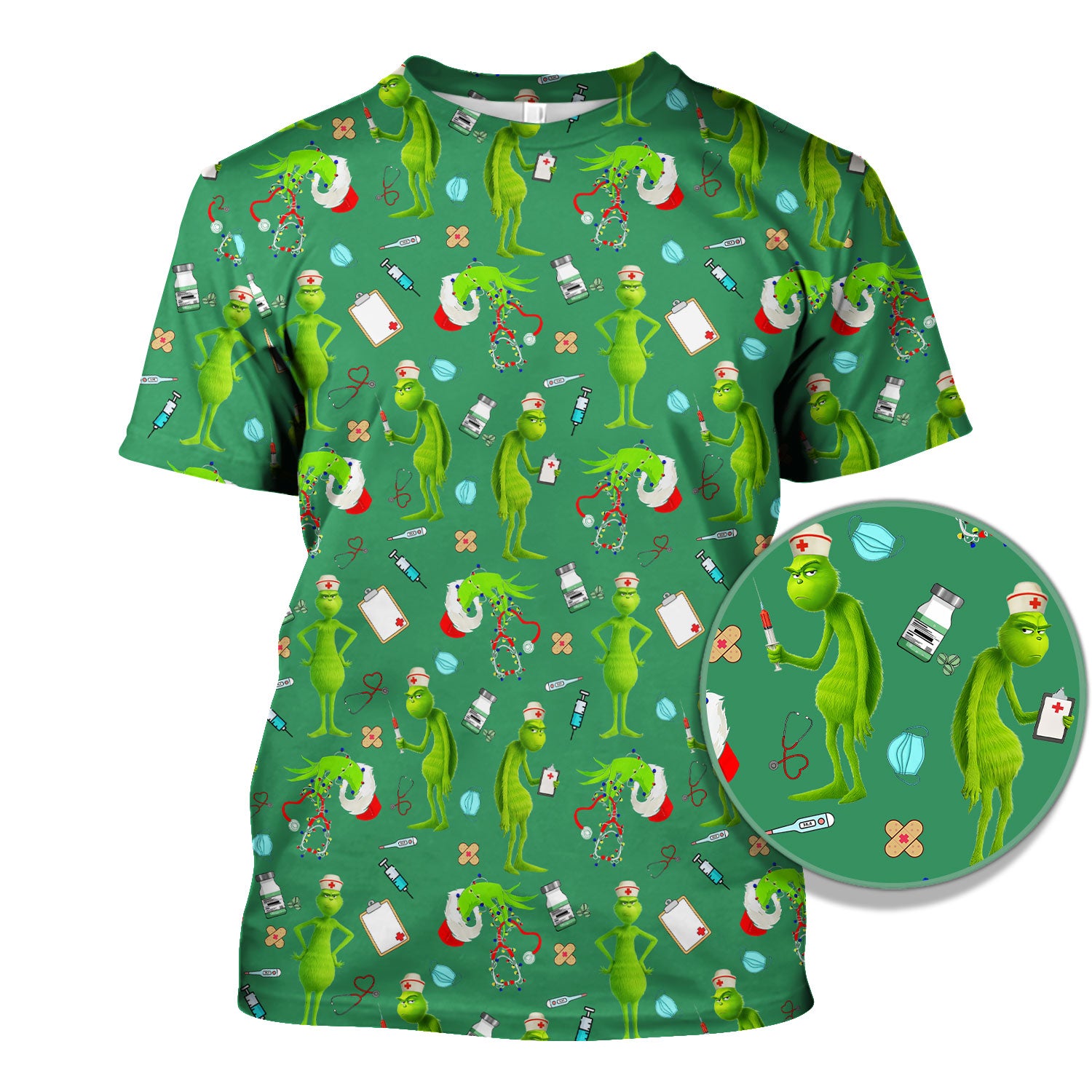 Funny Grinch Nurse Scrub Top Multi Color - Christmas Scrub Shirt for Women - Cute Holiday Nursing Work Shirt with Pockets