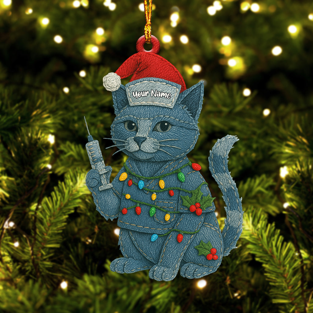Personalized Nurse Cat Christmas Ornament – Custom Name Holiday Decor for Veterinary & Healthcare Workers – Funny Medical Xmas Gift