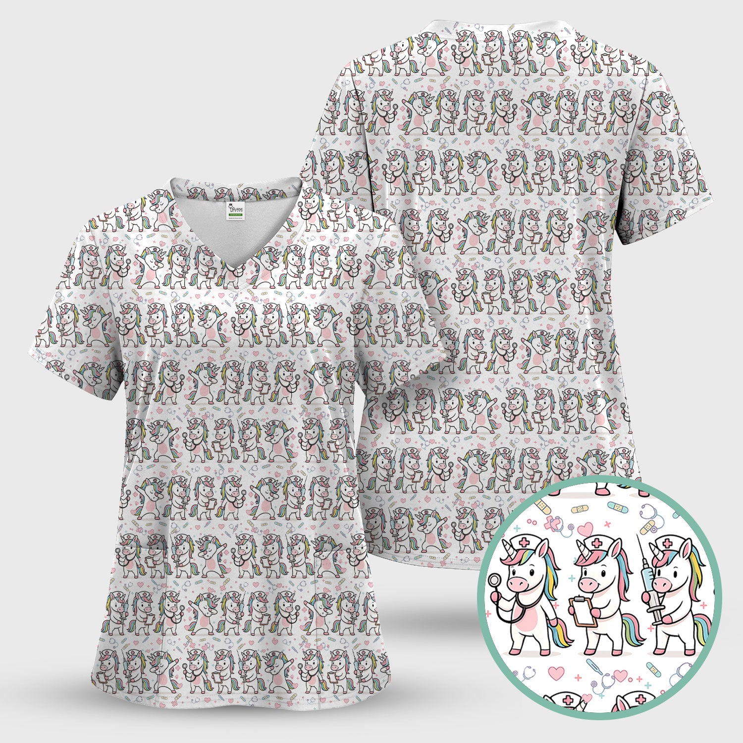 Cute Unicorn Nurse Scrub Top, Playful Medical Cartoon Nursing Shirt, Breathable Fabrics Nurse Uniform