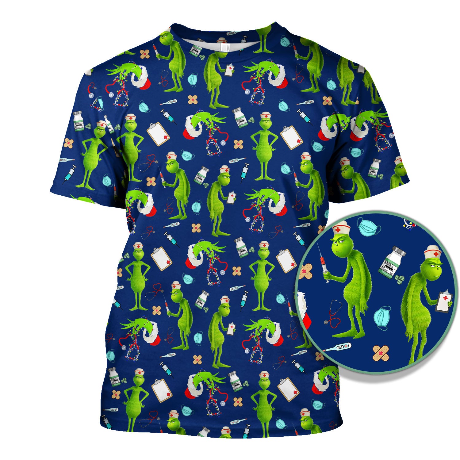 Funny Grinch Nurse Scrub Top Multi Color - Christmas Scrub Shirt for Women - Cute Holiday Nursing Work Shirt with Pockets