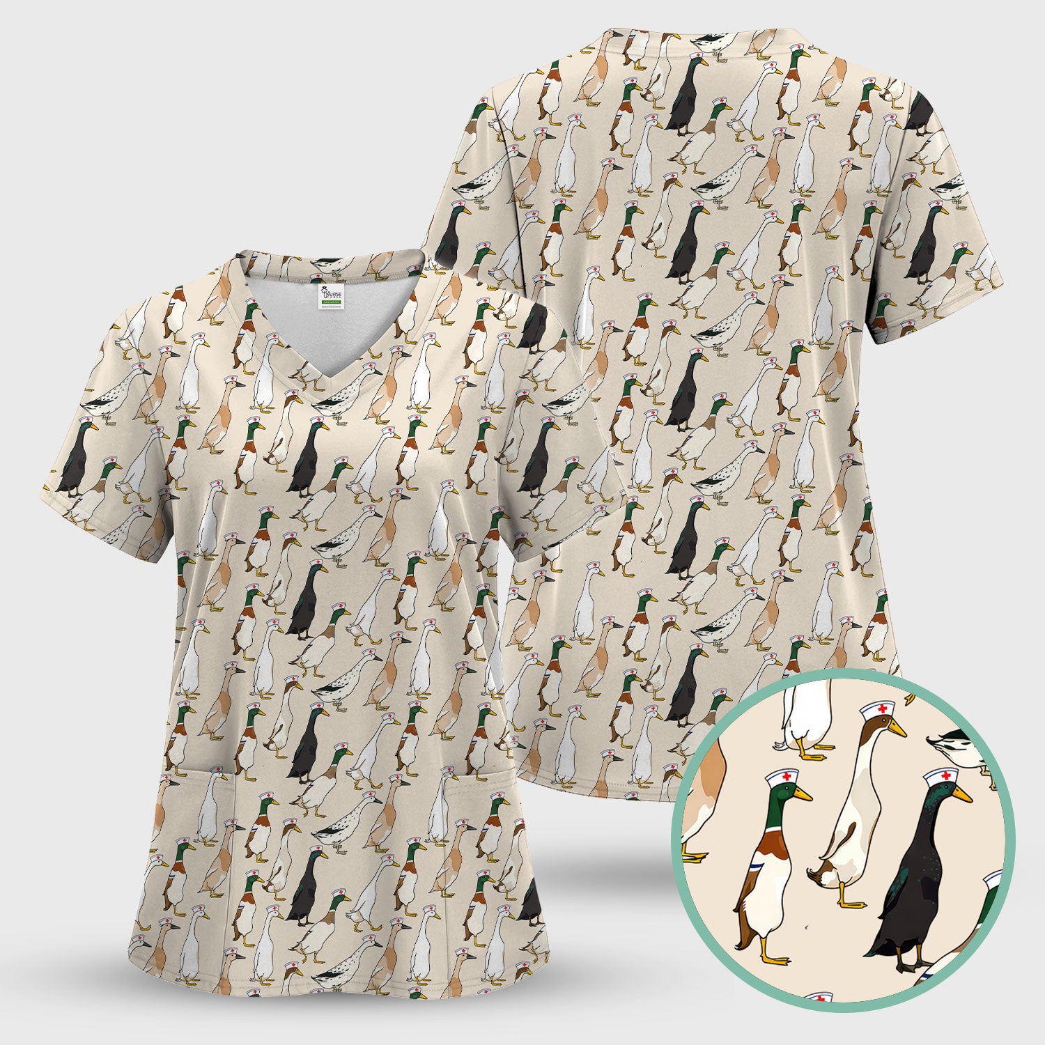 Funny Nurse Duck Pattern Scrub Top, Comfortable Scrubs for Nurses
