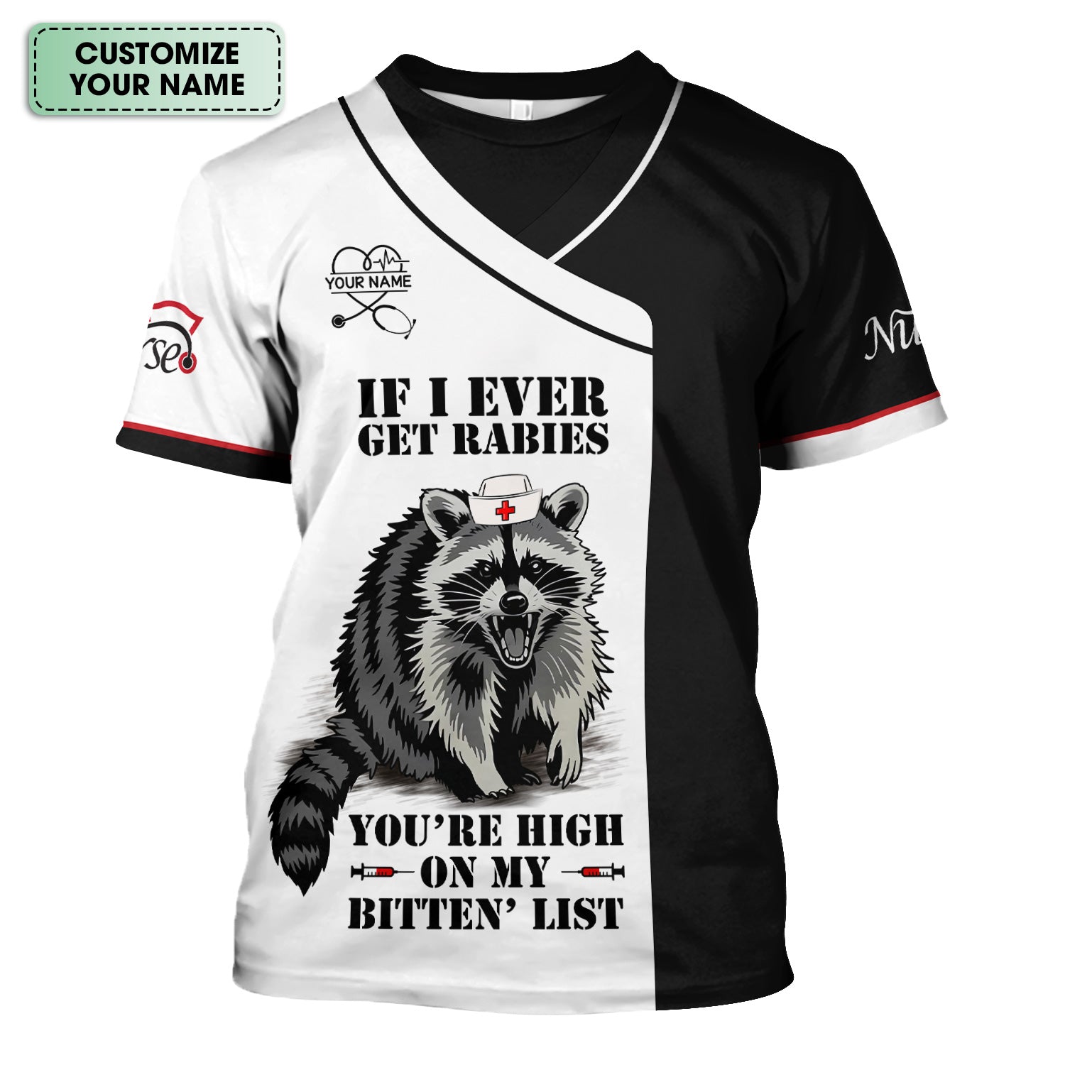 Custom Funny Nurse Scrub Top - You're High On My Bitten List - Multiple Color Options Gift for RN LPN CNA